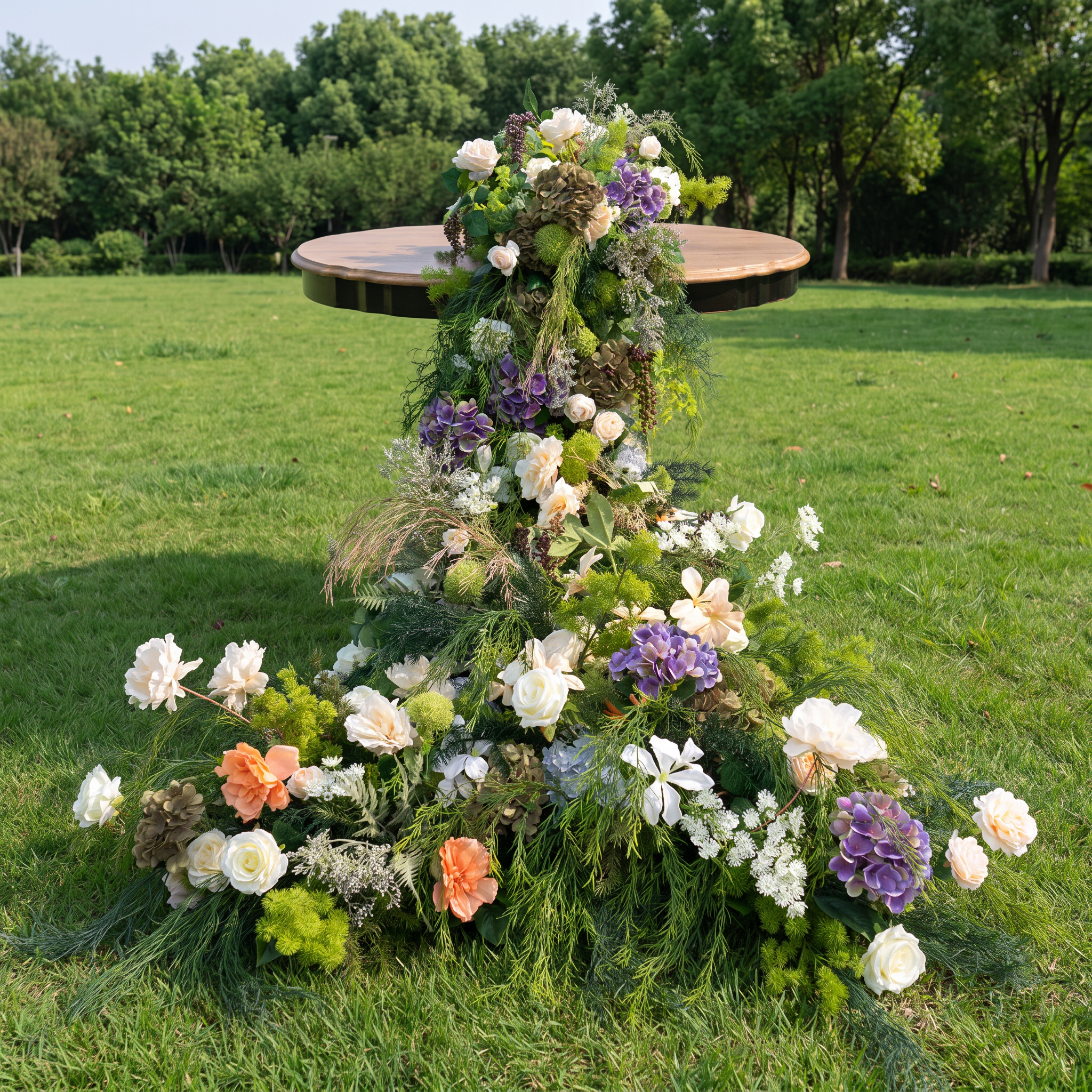 ValarFlower Luxury Cascading Table Floral Arrangement, Artificial Greenery Centerpiece with Purple Hydrangea and White Rose Flowers, Wedding Reception Table Decor, Elegant Event Floral Decoration FA-360