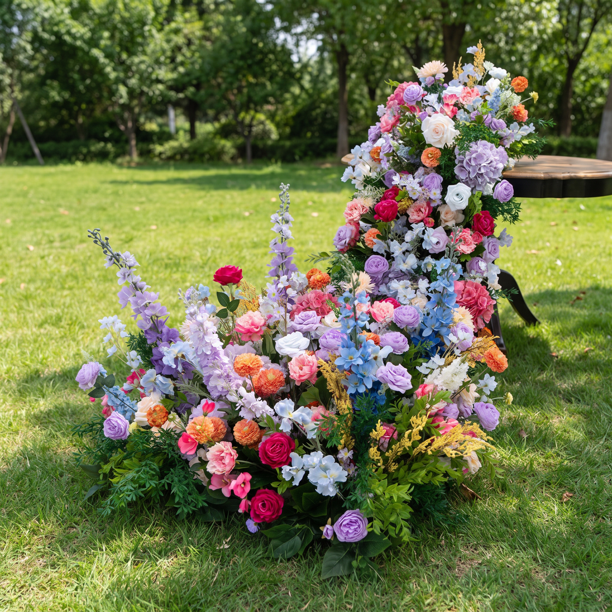 ValarFlower Colorful Cascading Table Floral Arrangement, Artificial Flower Centerpiece for Wedding Reception Decor FA-365