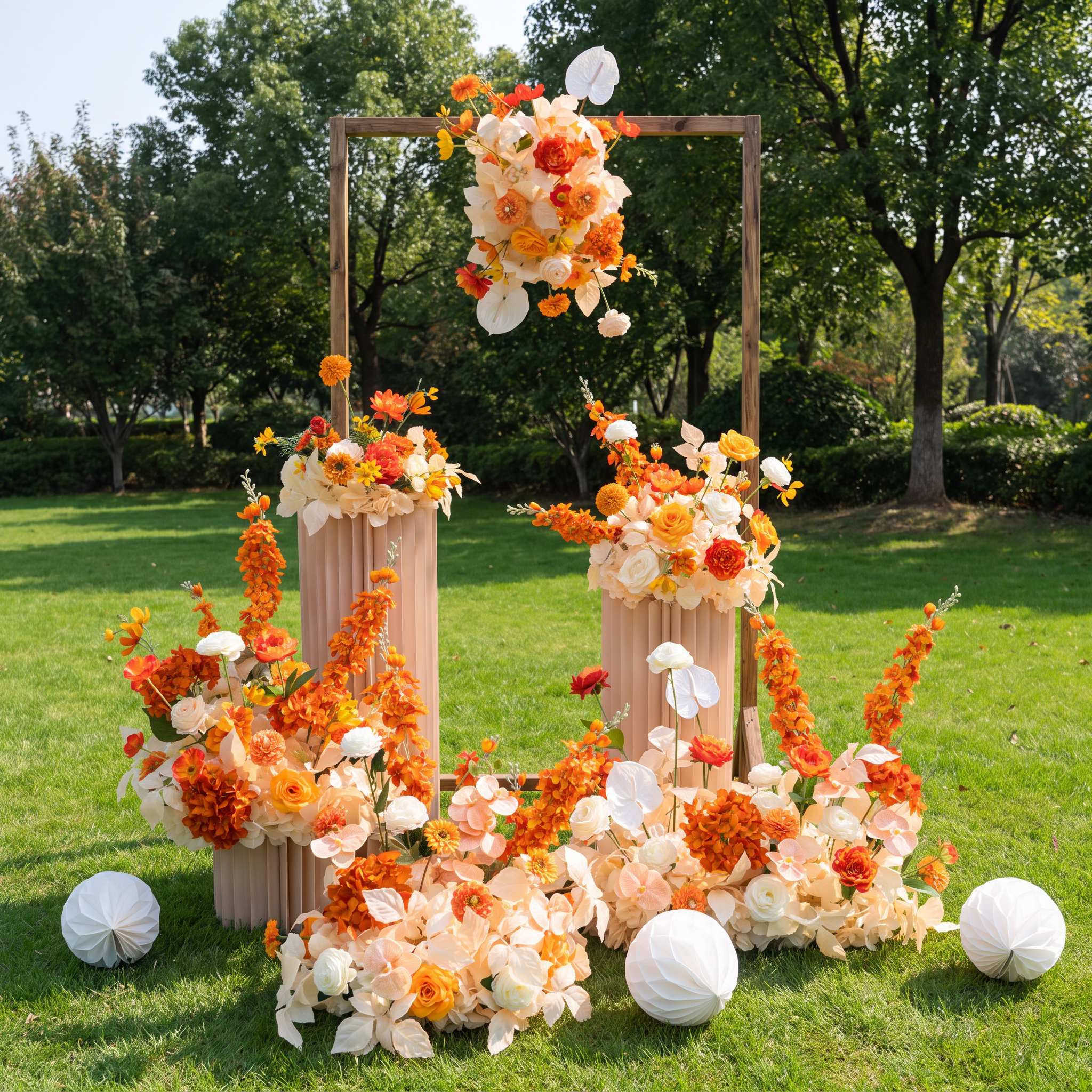 ValarFlower Orange Artificial Floral Installation Set, Wedding Ceremony Backdrop Decor FA-364