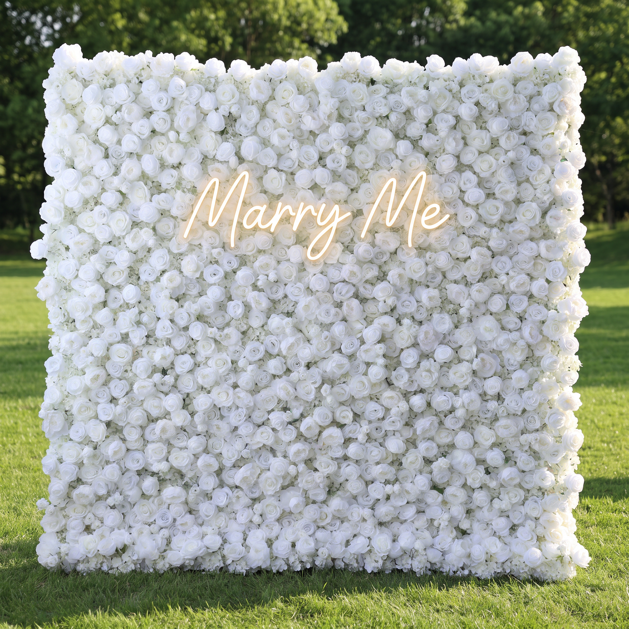 ValarFlower White Artificial Rose Flower Wall Backdrop, Elegant Wedding Ceremony Decor and Photo Booth VF-697
