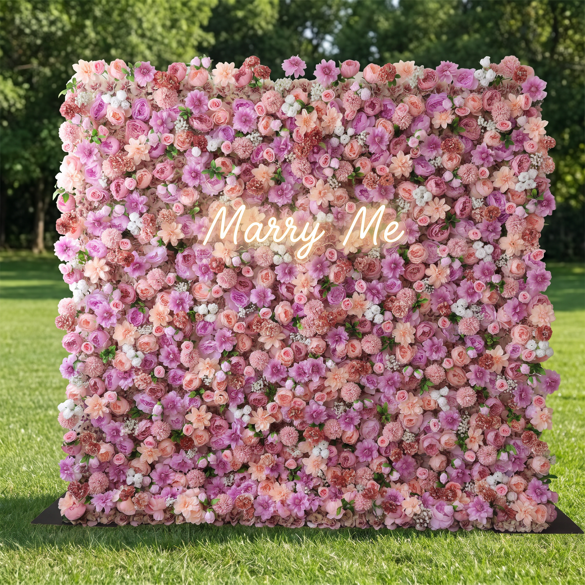 ValarFlower Pink Purple Artificial Flower Wall Backdrop, Romantic Wedding Decor with Roses and Peony Flowers VF-699