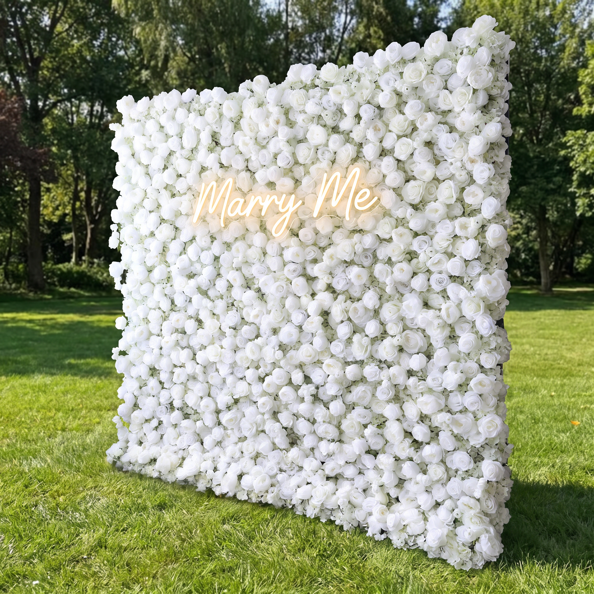 ValarFlower White Artificial Rose Flower Wall Backdrop, Elegant Wedding Ceremony Decor and Photo Booth VF-697