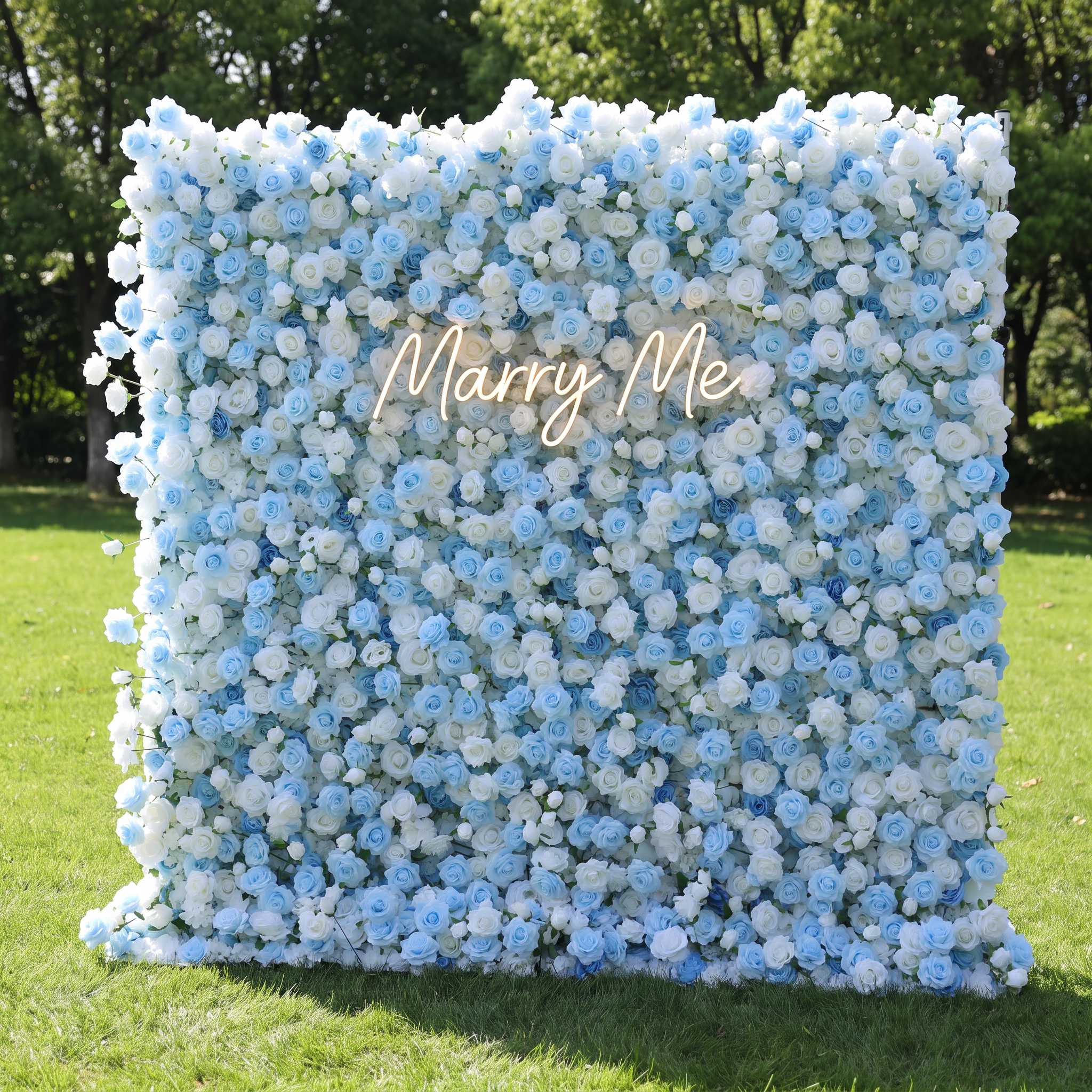 ValarFlower Blue White Artificial Rose Flower Wall Backdrop, Elegant Wedding Ceremony Decor and Photo Booth VF-698