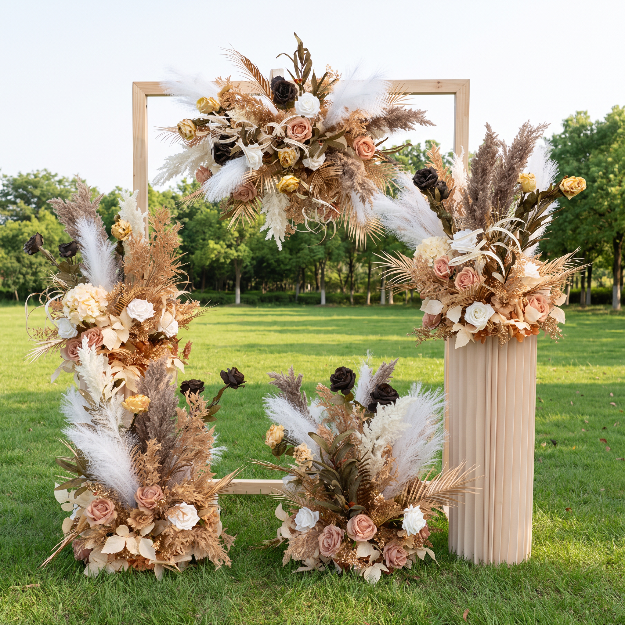 エレガントな青と白の花柄ウェディングアーチ、人工花のアレンジメント、セレモニーバックドロップ＆イベント装飾 FA-211
