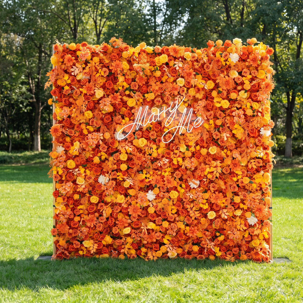 ValarFlower Orange 5D Artificial  Roses and Orchids Flower Wall A Burst of Warmth for Your Events -VF-812