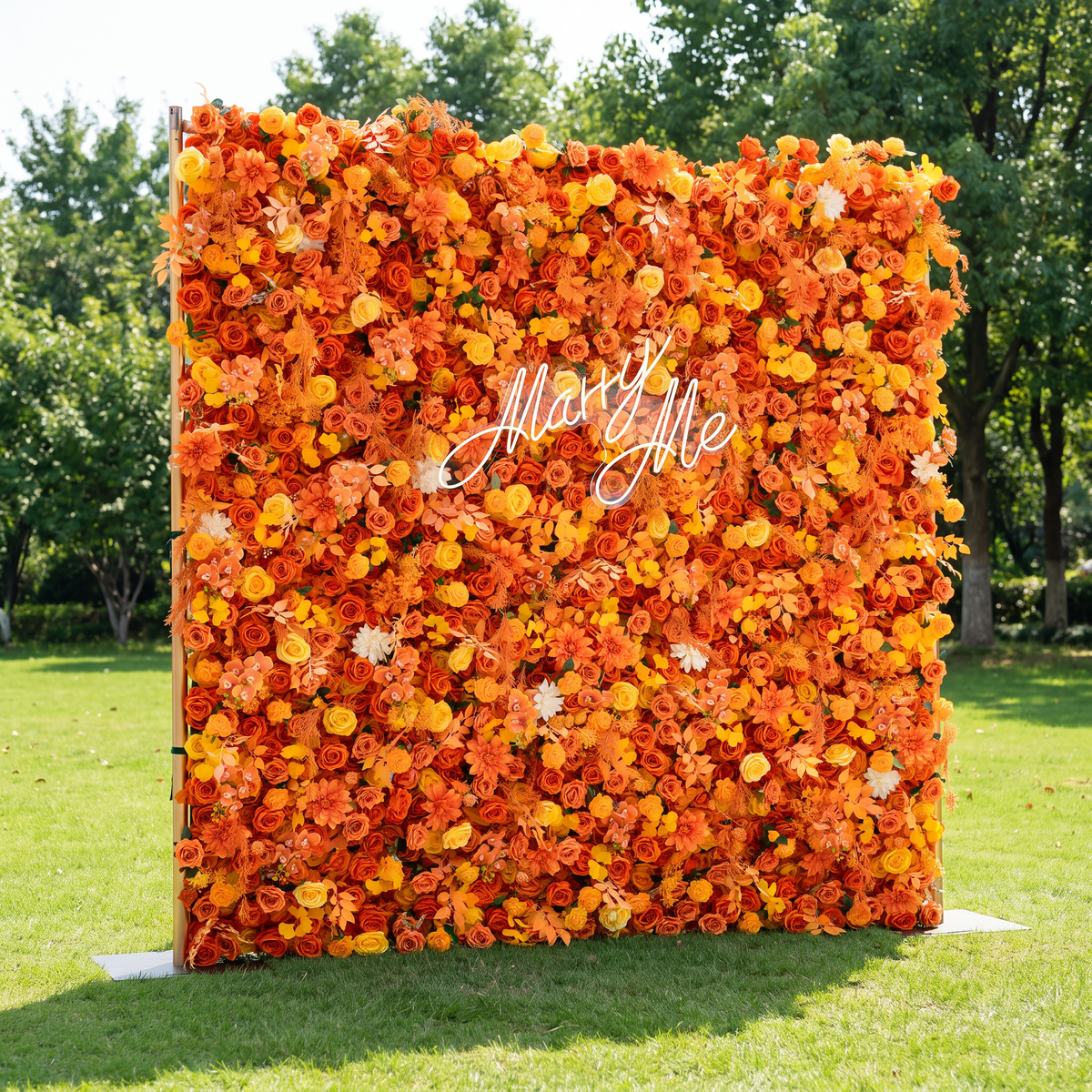 ValarFlower Orange 5D Artificial  Roses and Orchids Flower Wall A Burst of Warmth for Your Events -VF-812