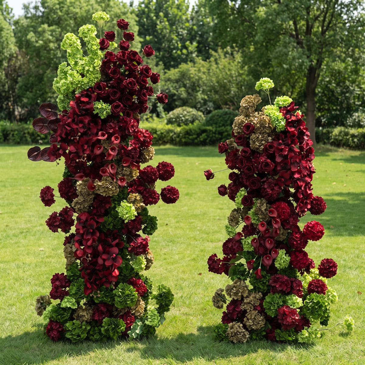 ValarFlower Burgundy Green Floral Column Arrangement, Luxury Rose Hydrangea Flower Installation for Wedding Ceremony and Event Decor VA-418