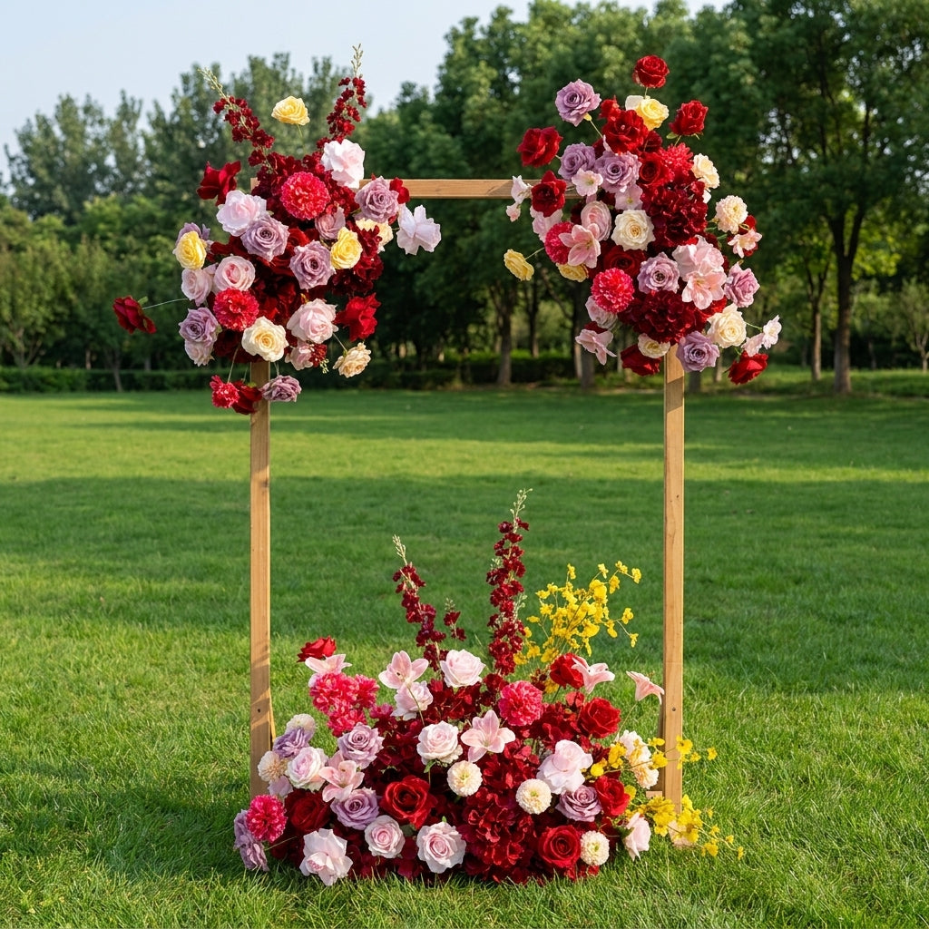 Configuración de flores artificiales inspiradas en la primavera – Conjunto de flores artificiales azules y amarillas para eventos FA-264