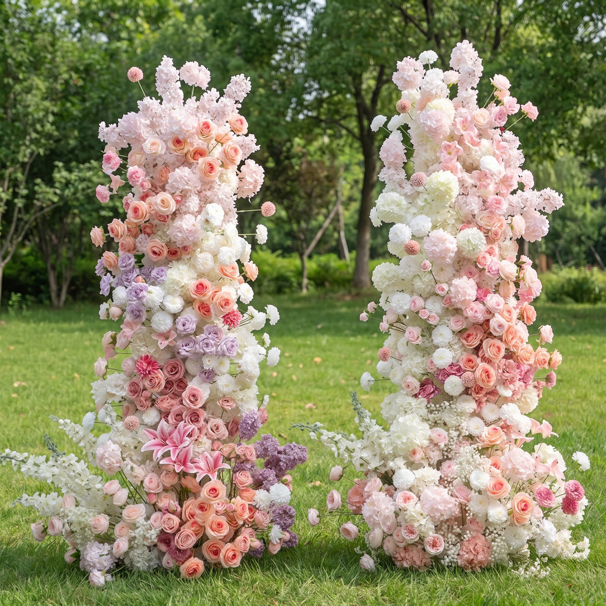 Columnas Florales Falsas de Bloques de Color Modernos – Pilares de Flores Amarillo Brillante y Azul para Decoración de Bodas con Estilo VA-358