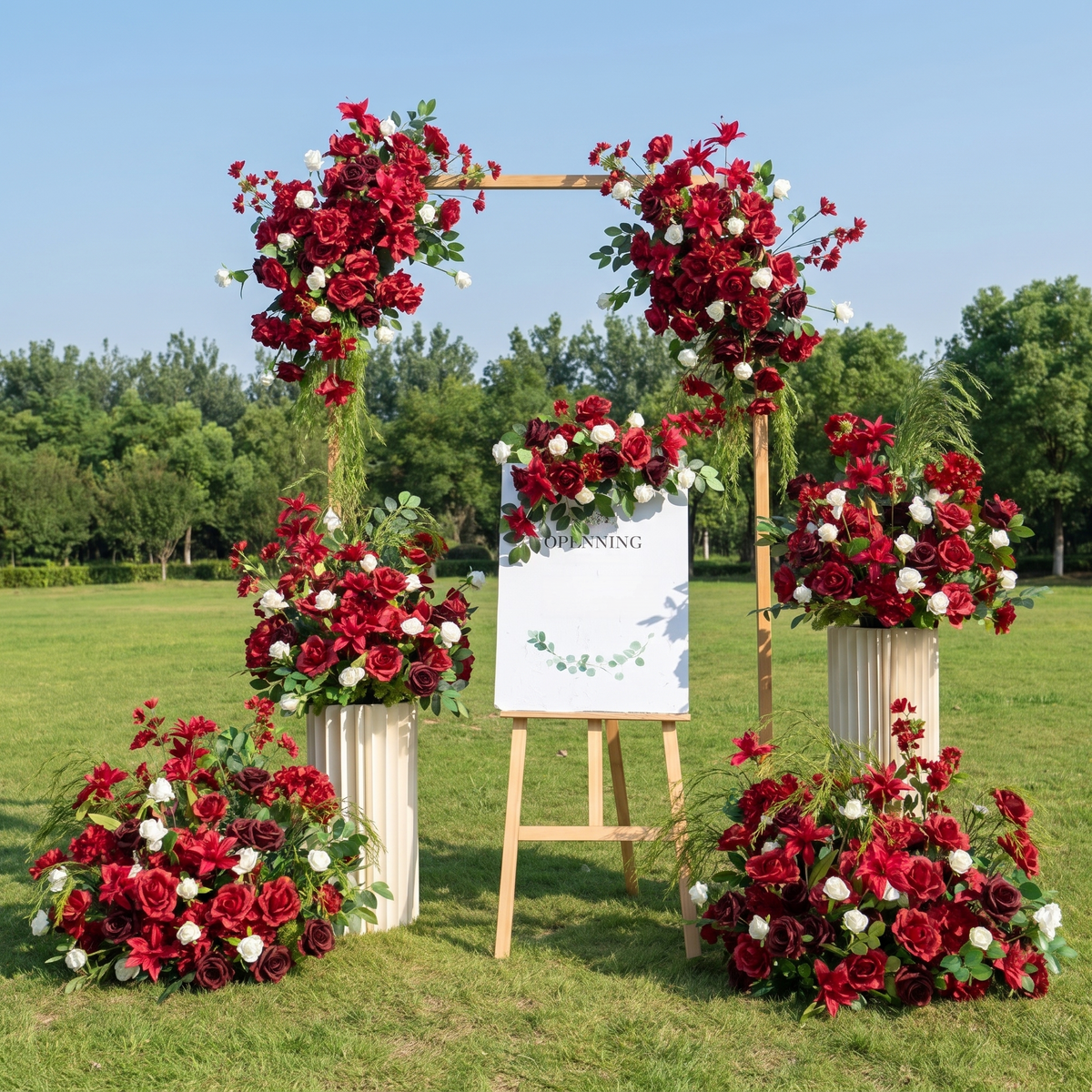 ValarFlower Burgundy Red Wedding Flowers, Artificial Floral Arrangement Set for Ceremony Decor FA-380