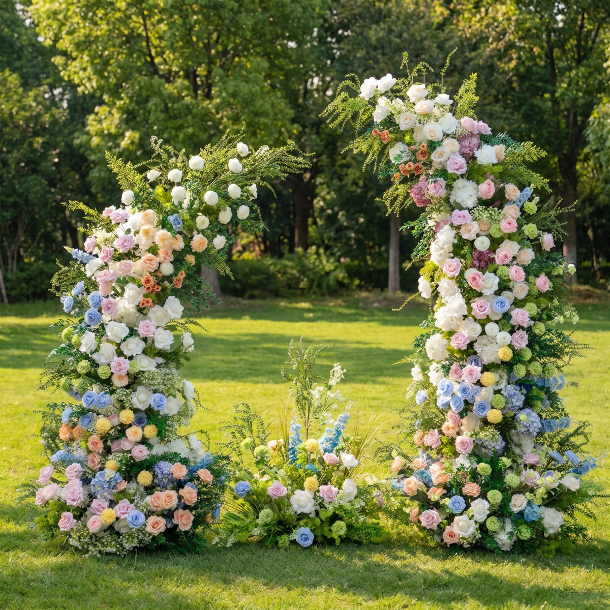 ValarFlower Pastel Wedding Flower Pillars, Artificial Garden Floral Arrangement Set for Ceremony Aisle Decor VA-422