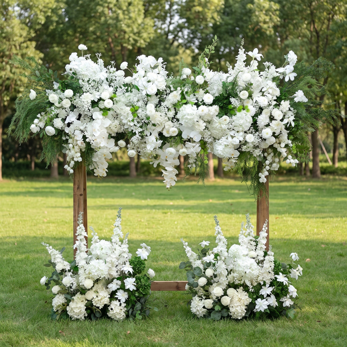Champagner- und weiße Blumenwand und Mittelstücke, Künstliche Hochzeitskulisse, Event-Party-Dekor FA-207