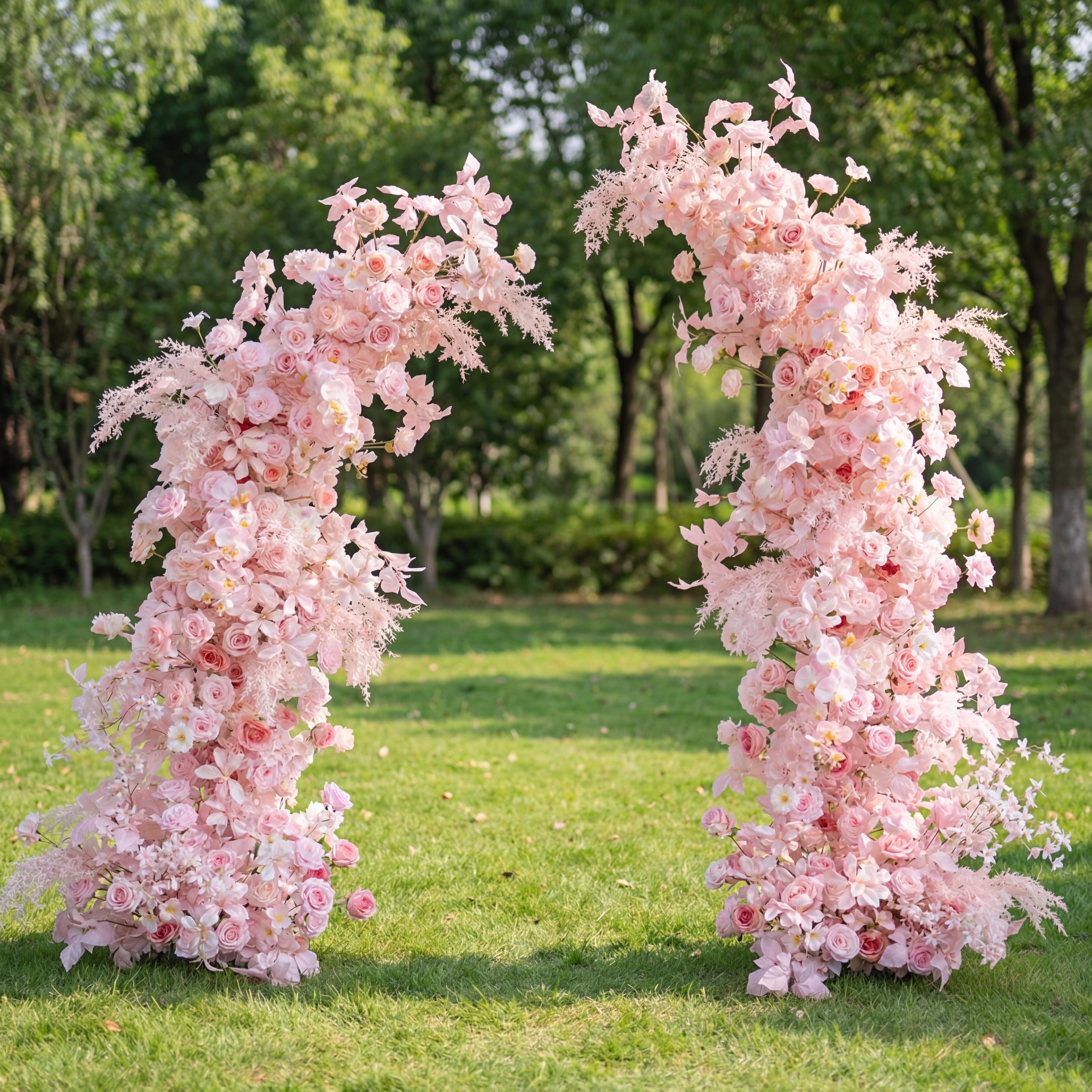 Valar Pink Horn Arch, Artificial Floral Backdrop, Romantic Wedding Ceremony Decor, Elegant Event Photography Prop VA-333