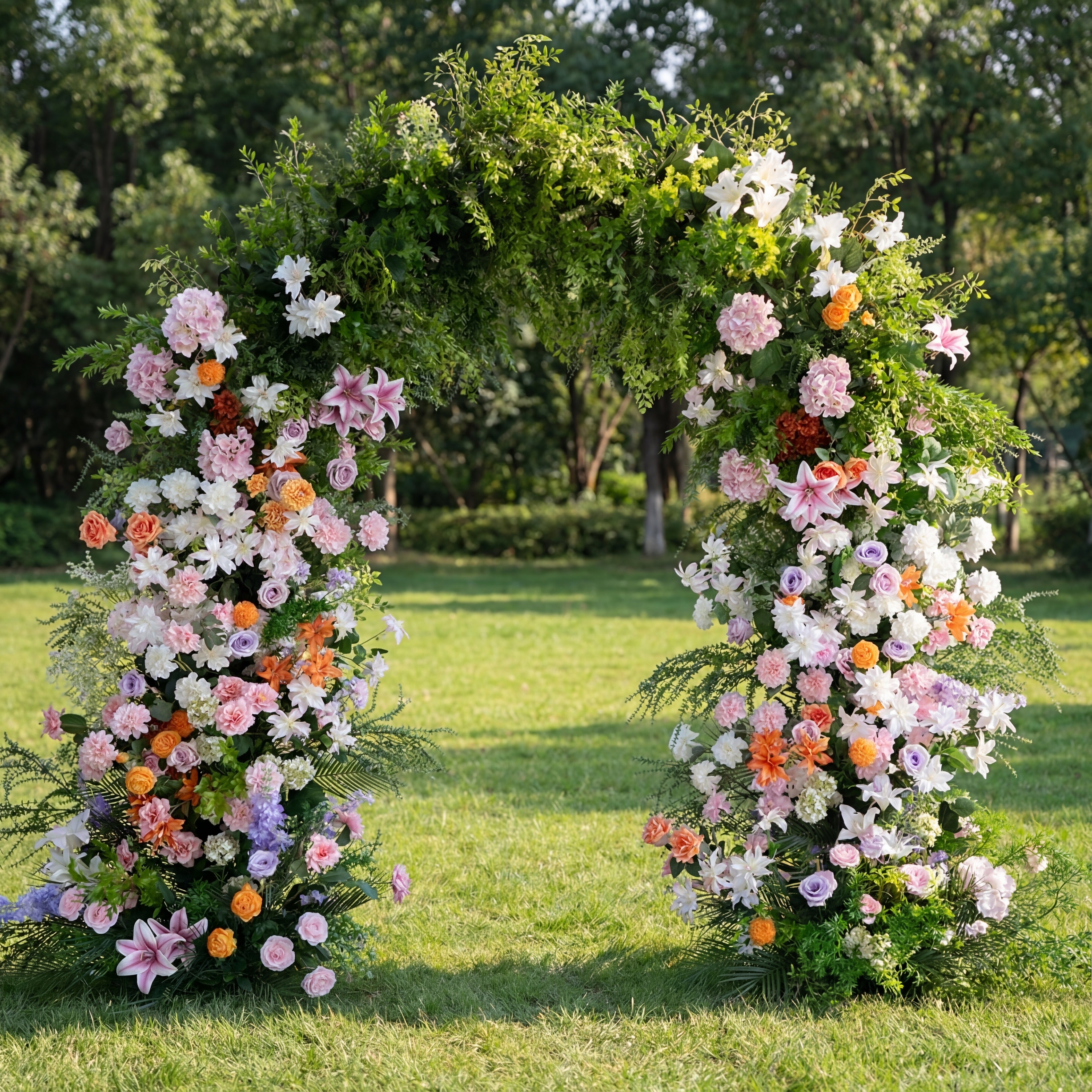 Lush Faux Flower Arch for Wedding Ceremony | Natural Garden-Inspired Floral Decoration VA-372