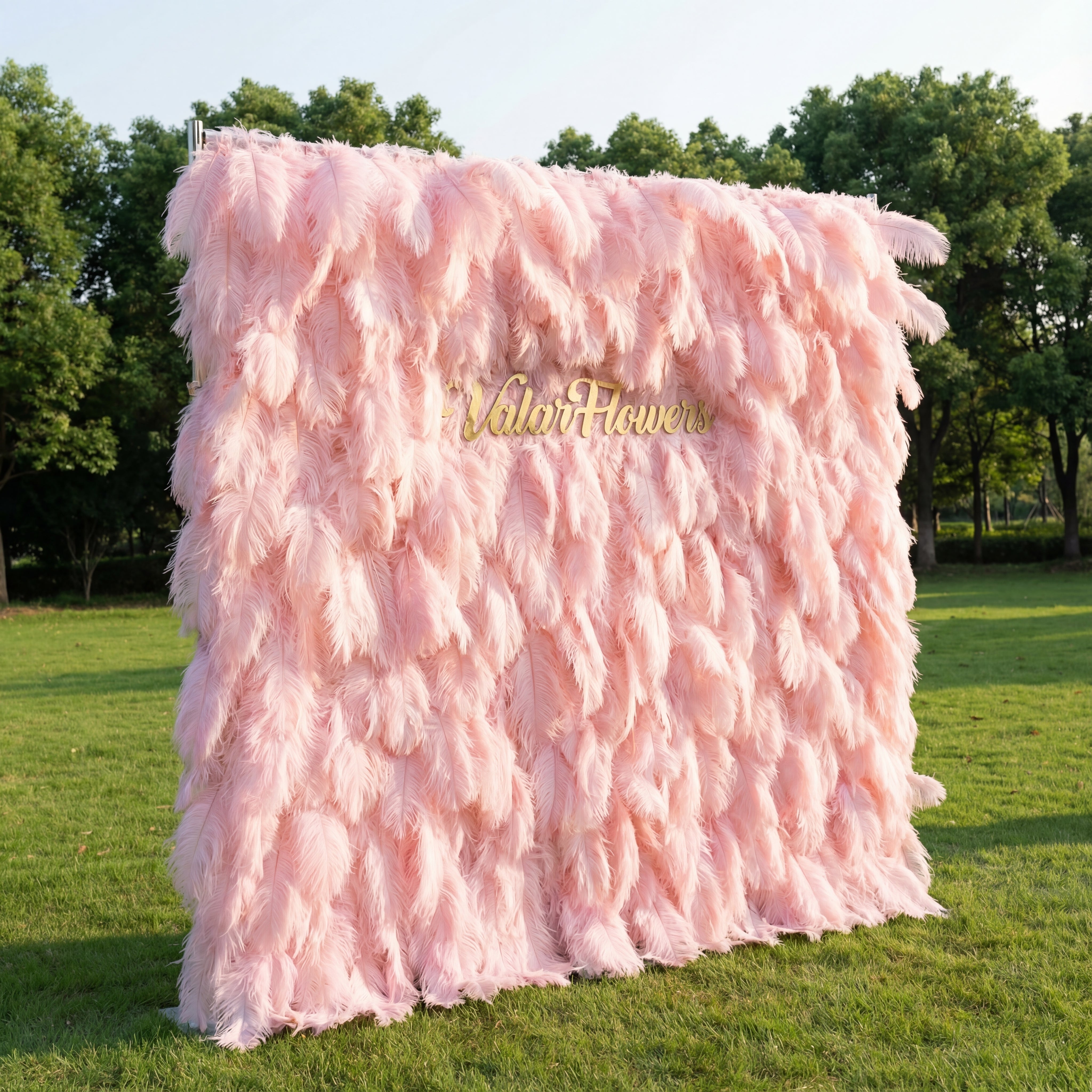 Elegant White Ostrich Feather Wall Backdrop Roll-Up Fabric Design VF-164