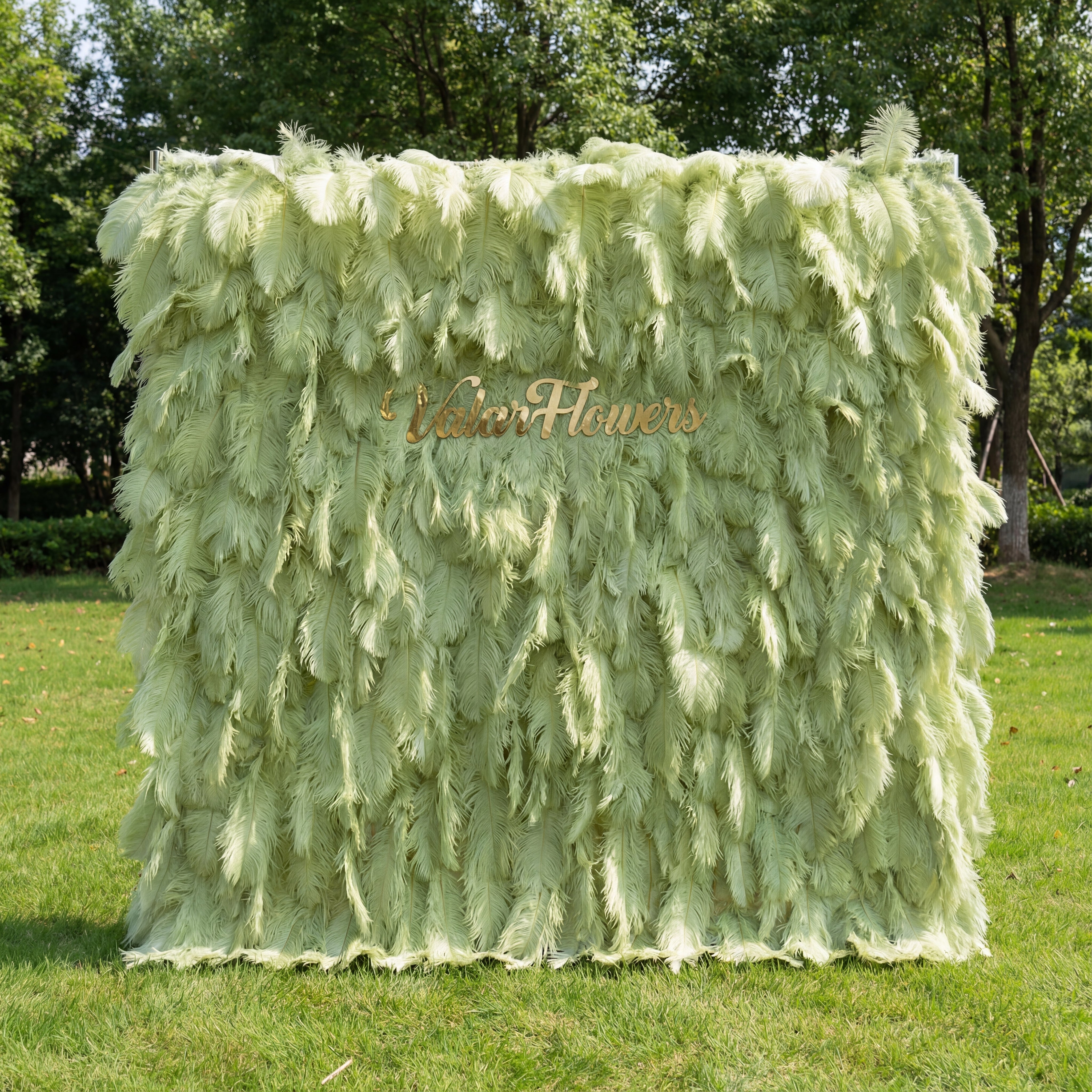 Elegant Avocado Green Ostrich Feather Wall Backdrop - Roll-Up Fabric Wall - Bridal Party Decor - Wedding Venues Celebration Floral Wall-VF-964-1