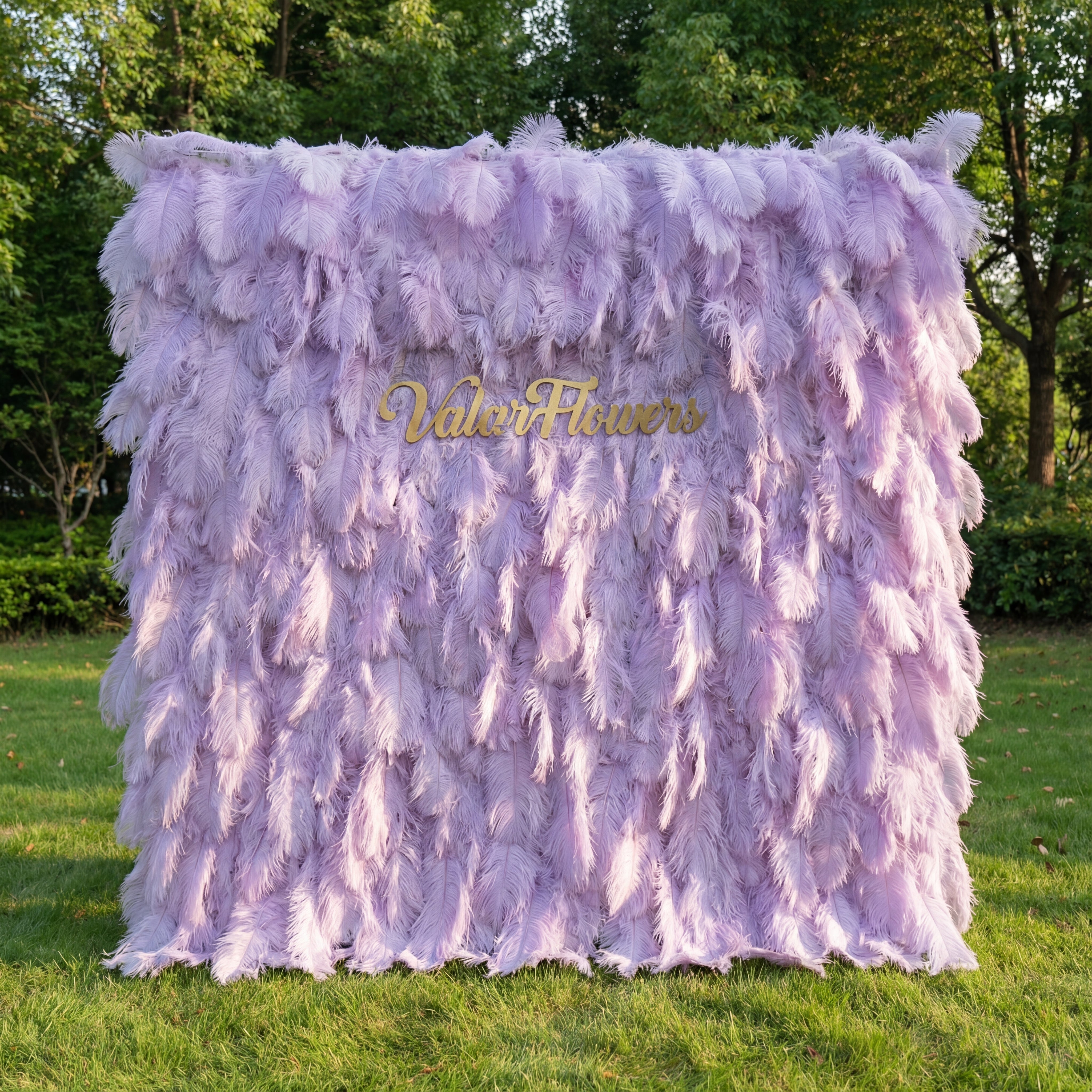 Lavender Ostrich Feather Wall Backdrop - Roll-Up Fabric Wall - Bridal Party Decor - Wedding Venues Celebration Floral Wall-VF-964-7