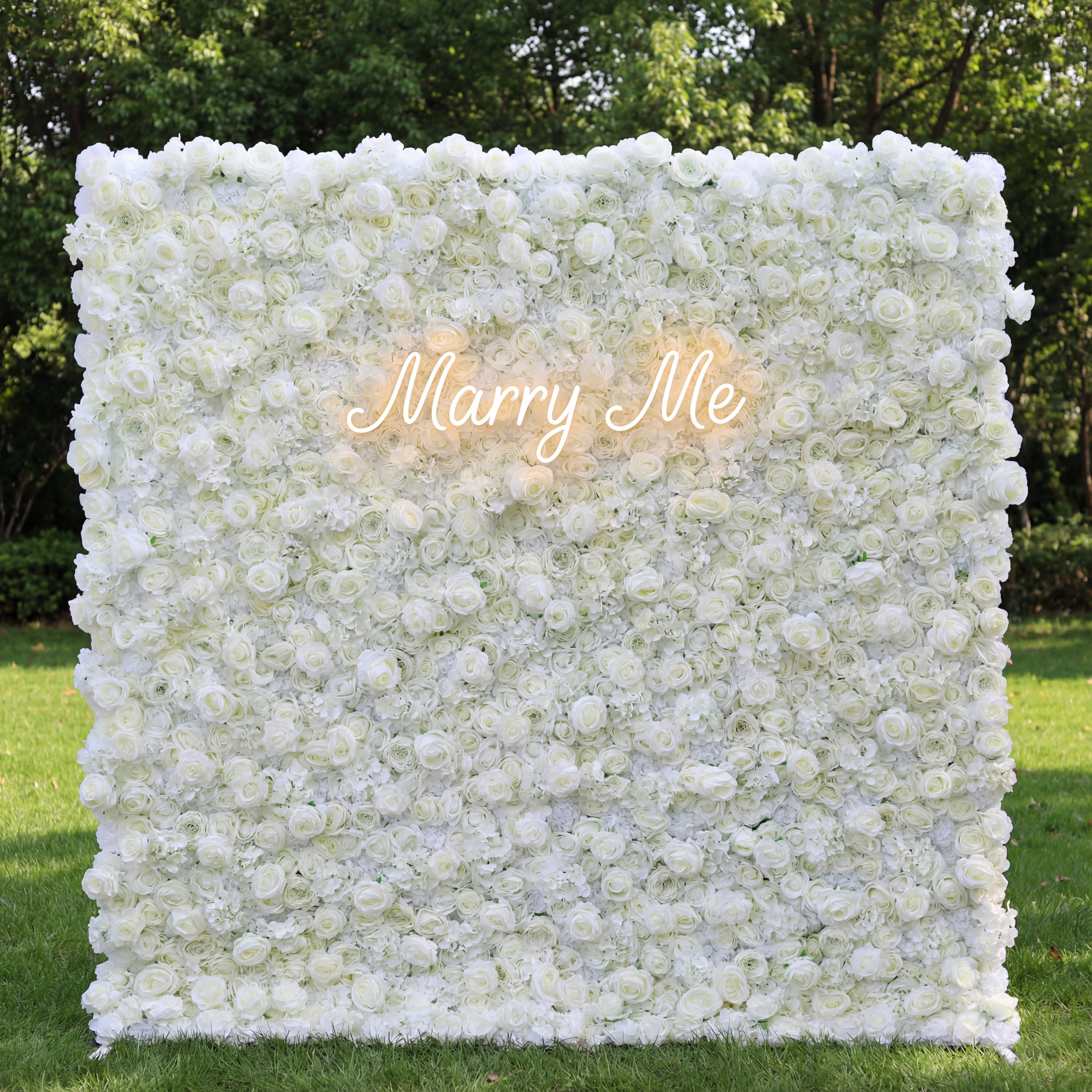 *USA Only* Valar Flower Roll Up Fabric Artificial White Flower Wall Wedding Backdrop, Floral Party Decor, Event Photography-VF-051-U
