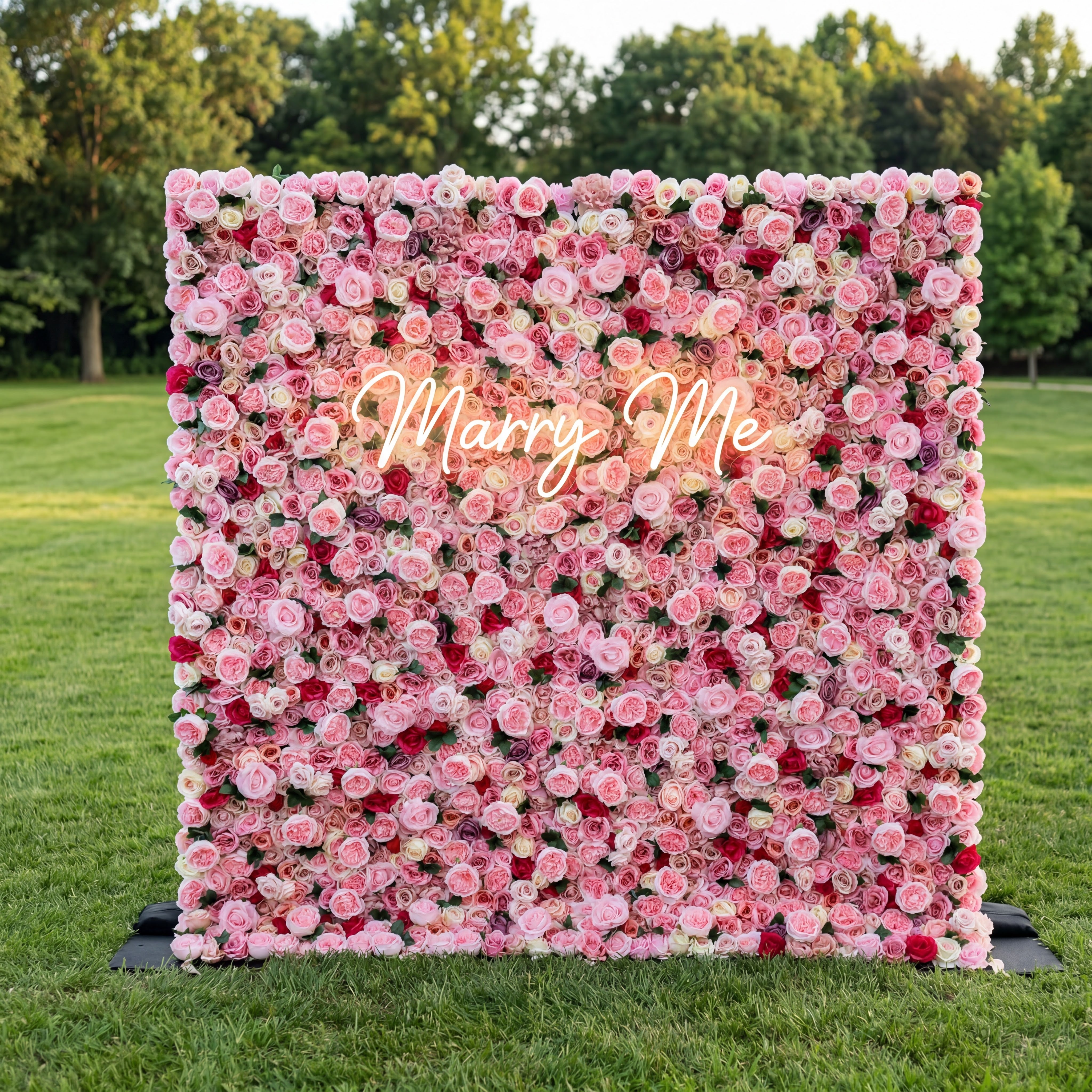 Valar Flowers Roll Up Fabric Artificial Mix Rose Red and Pink Flower Wall Wedding Backdrop, Floral Party Decor, Event Photography-VF-041