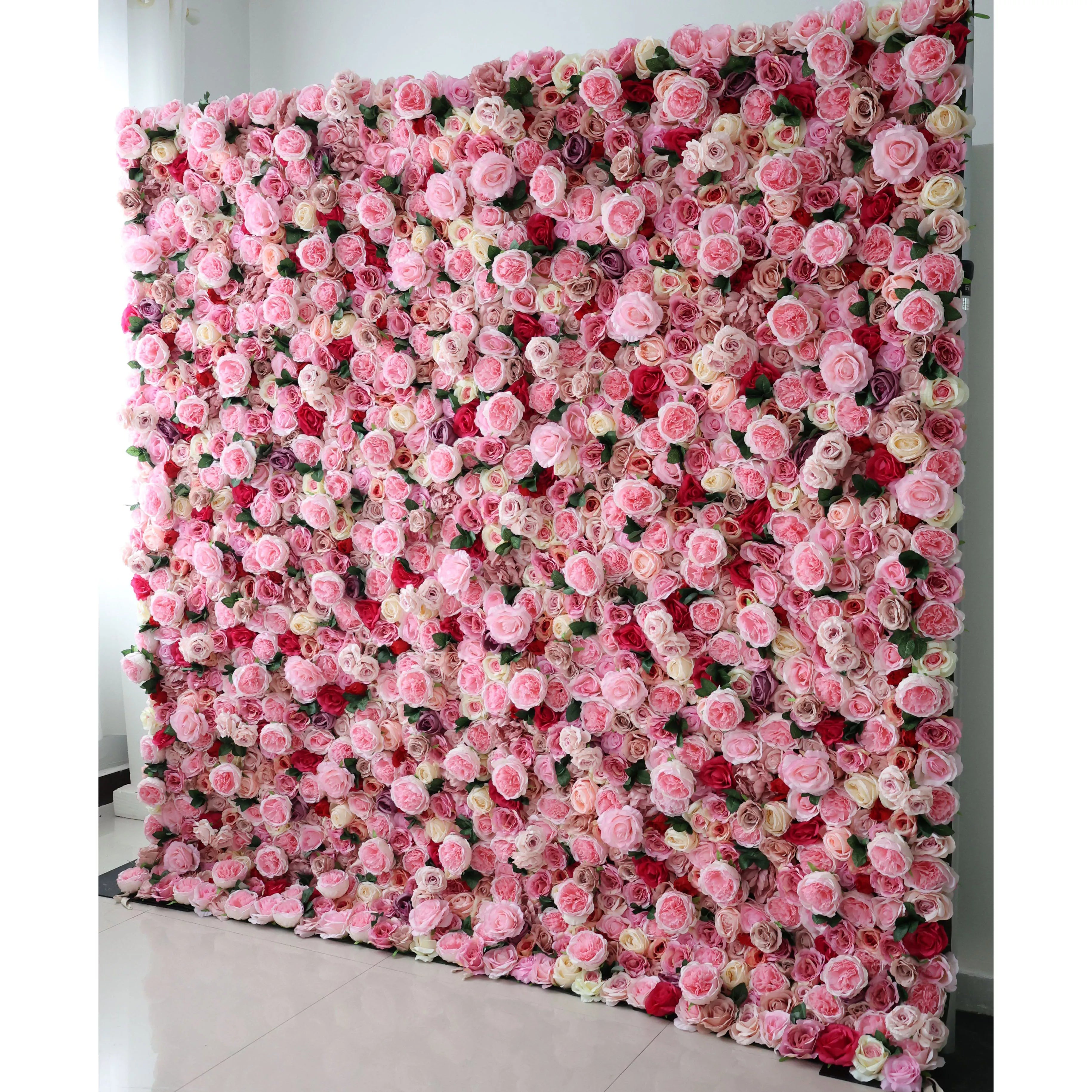 خلفية جدارية للزفاف من زهور فالار مزيجة من مزيج صناعي وردي وأحمر ، ديكور حفلات زهور ، حدث