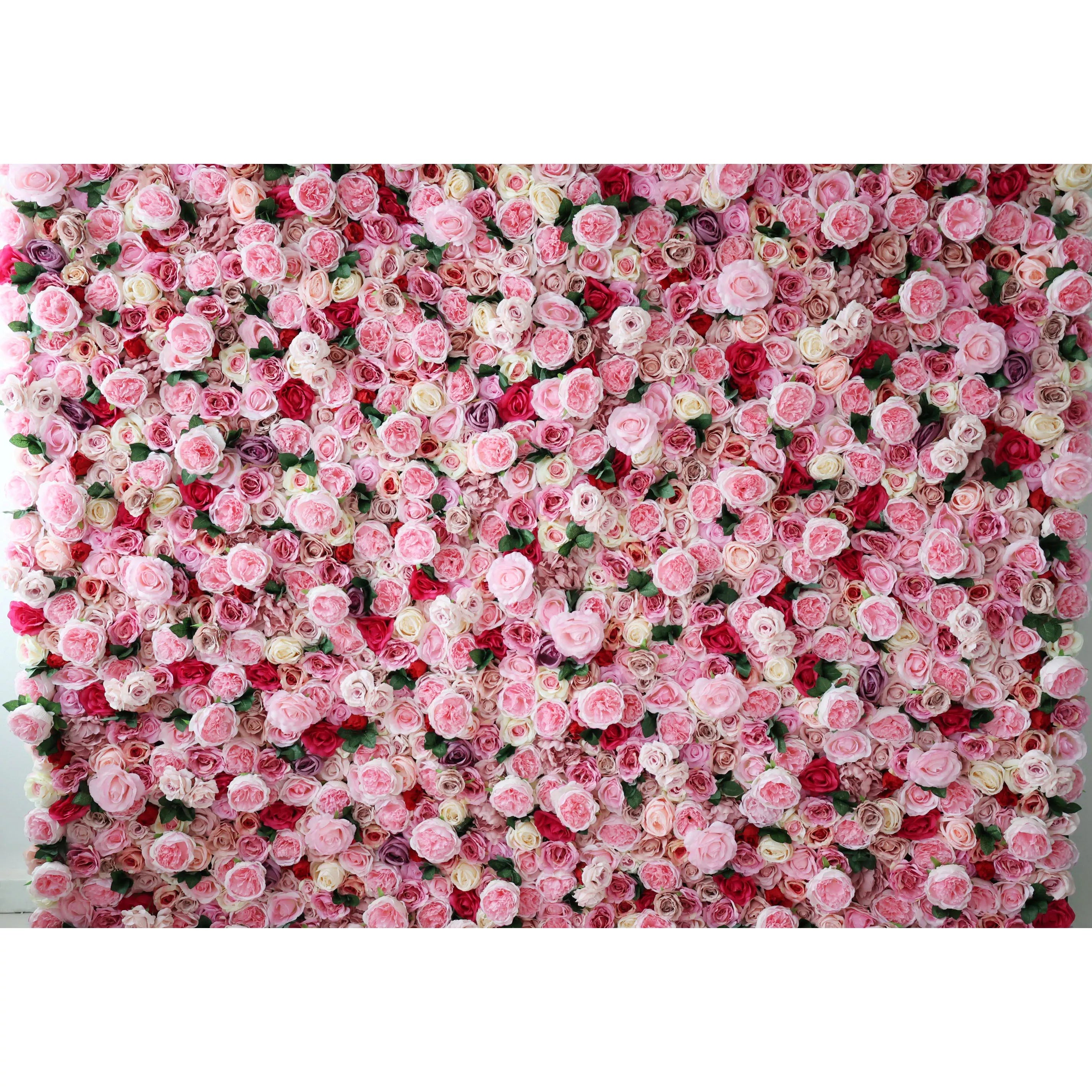 Valar Flowers Roll Up Fabric Mélange artificiel Rose Rouge et Rose Fleur Mur Toile de fond de mariage, Décor de fête florale, Photographie d’événement-VF-041 