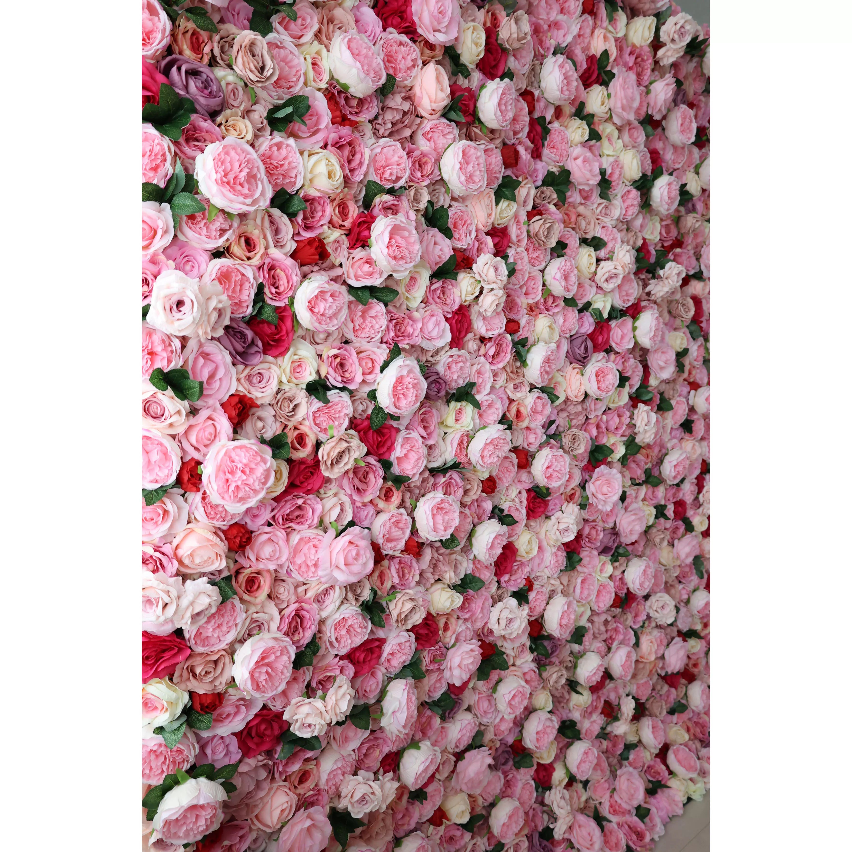 Valar Flowers Roll Up Fabric Mélange artificiel Rose Rouge et Rose Fleur Mur Toile de fond de mariage, Décor de fête florale, Photographie d’événement-VF-041 