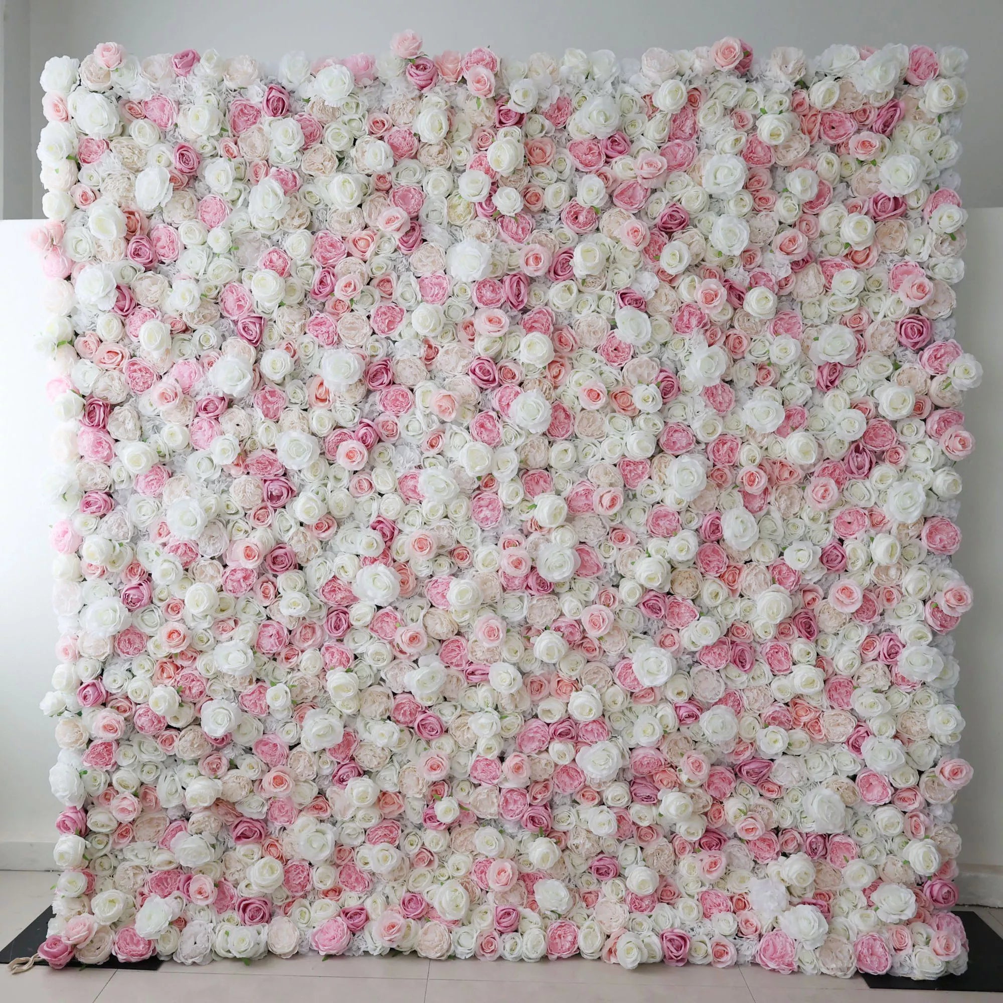 Valar Flowers Roll Up Fabric Artificial Pink and White Flower Wall Wedding Backdrop, Floral Party Decor, Event Photography-VF-058