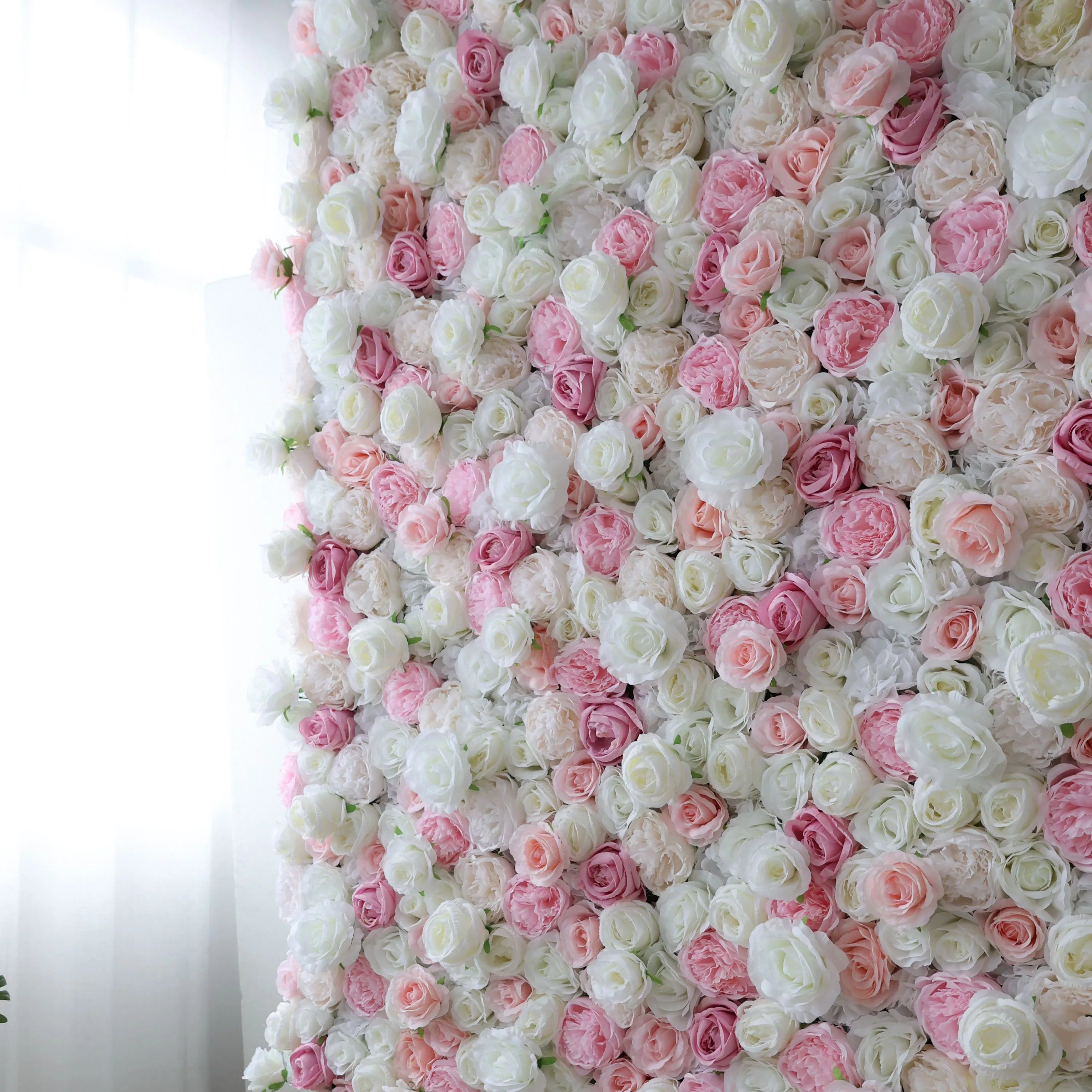 زهرة فالار لفة النسيج الوردي والأبيض الاصطناعي زهرة خلفية جدار الزفاف ، ديكور حزب الأزهار ، الحدث