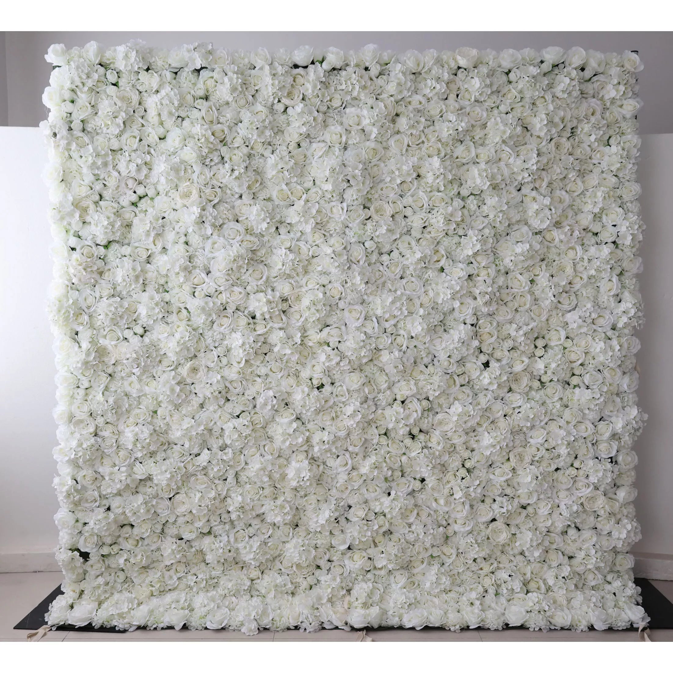 Valar Flowers Roll Up Fabric Artificial Pure White Flower Wall Wedding Backdrop, Floral Party Decor, Event Photography-VF-051-2