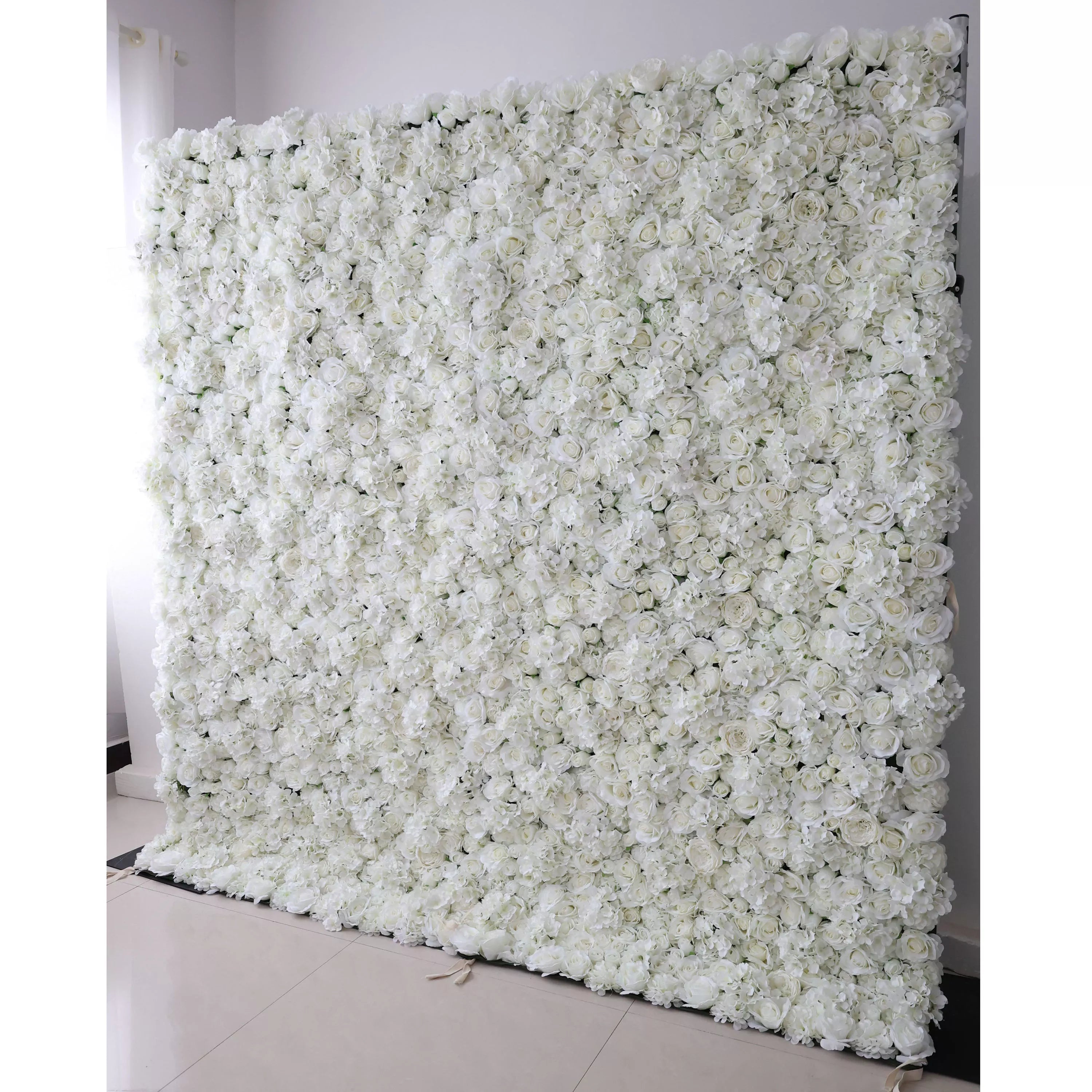Valar Flowers Roll Up Fabric Artificial Pure White Flower Wall Wedding Backdrop, Floral Party Decor, Event Photography-VF-051-2