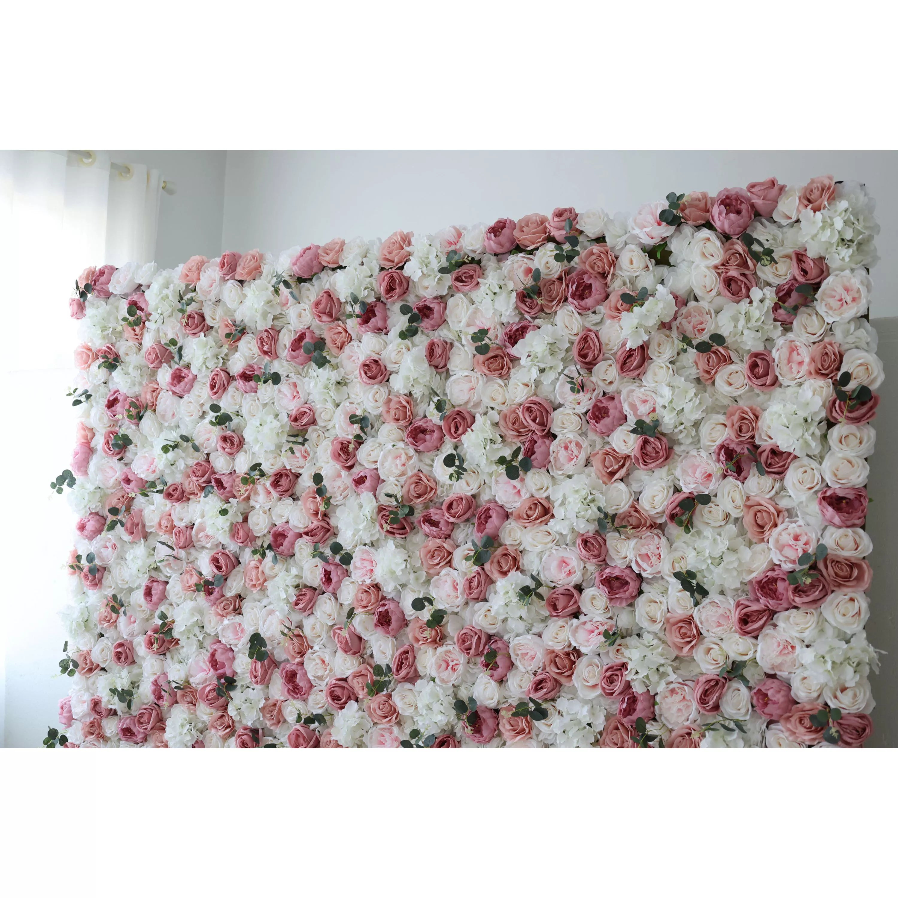 ValarFlowers Artificial Floral Wall Backdrop: Roses in Reverie: A Pastel Palette of Pink and Pearl-VF-284