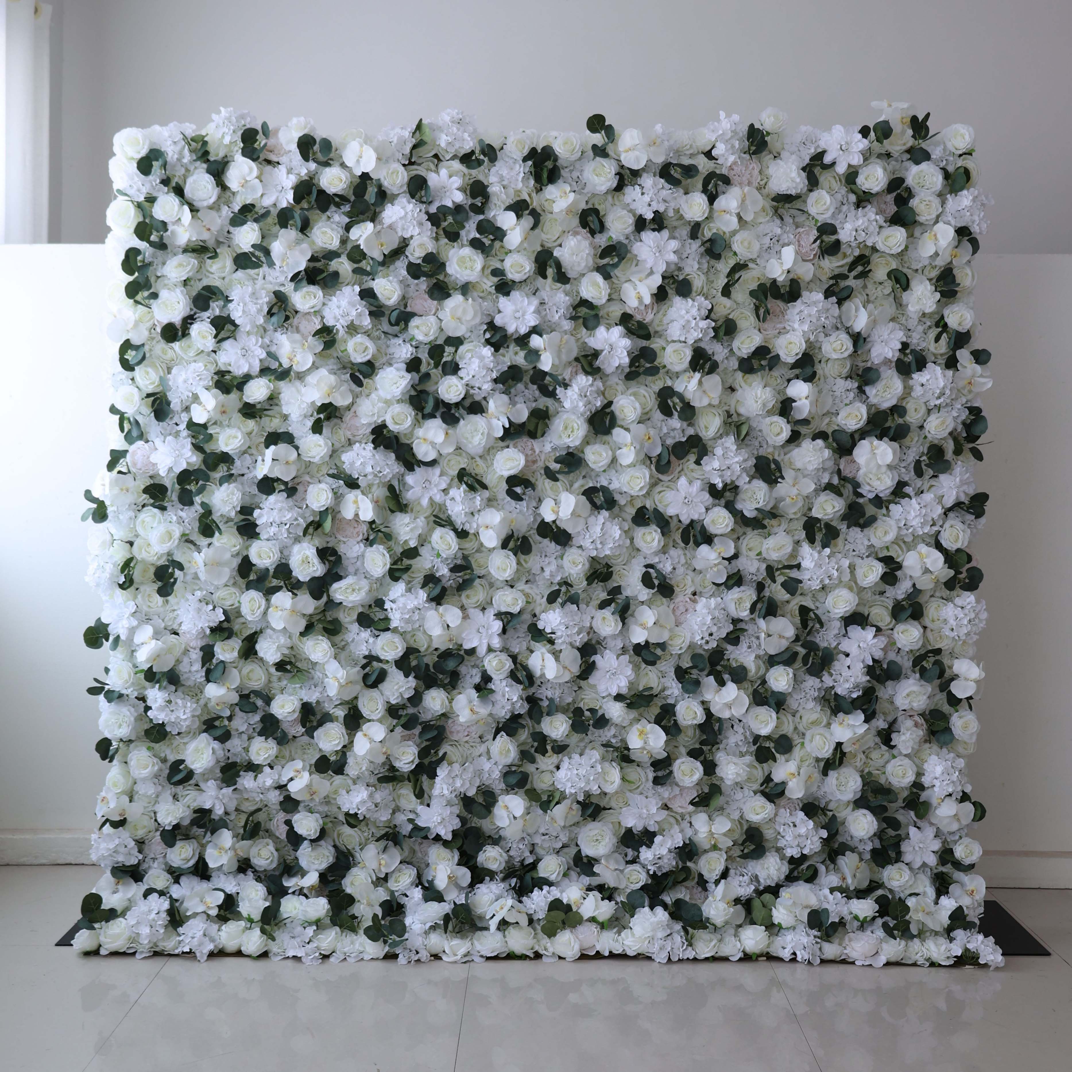 Valar Flowers roll up fabric artificial flower wall for wedding backdrop, floral party decor, and event photography, model VF-3791