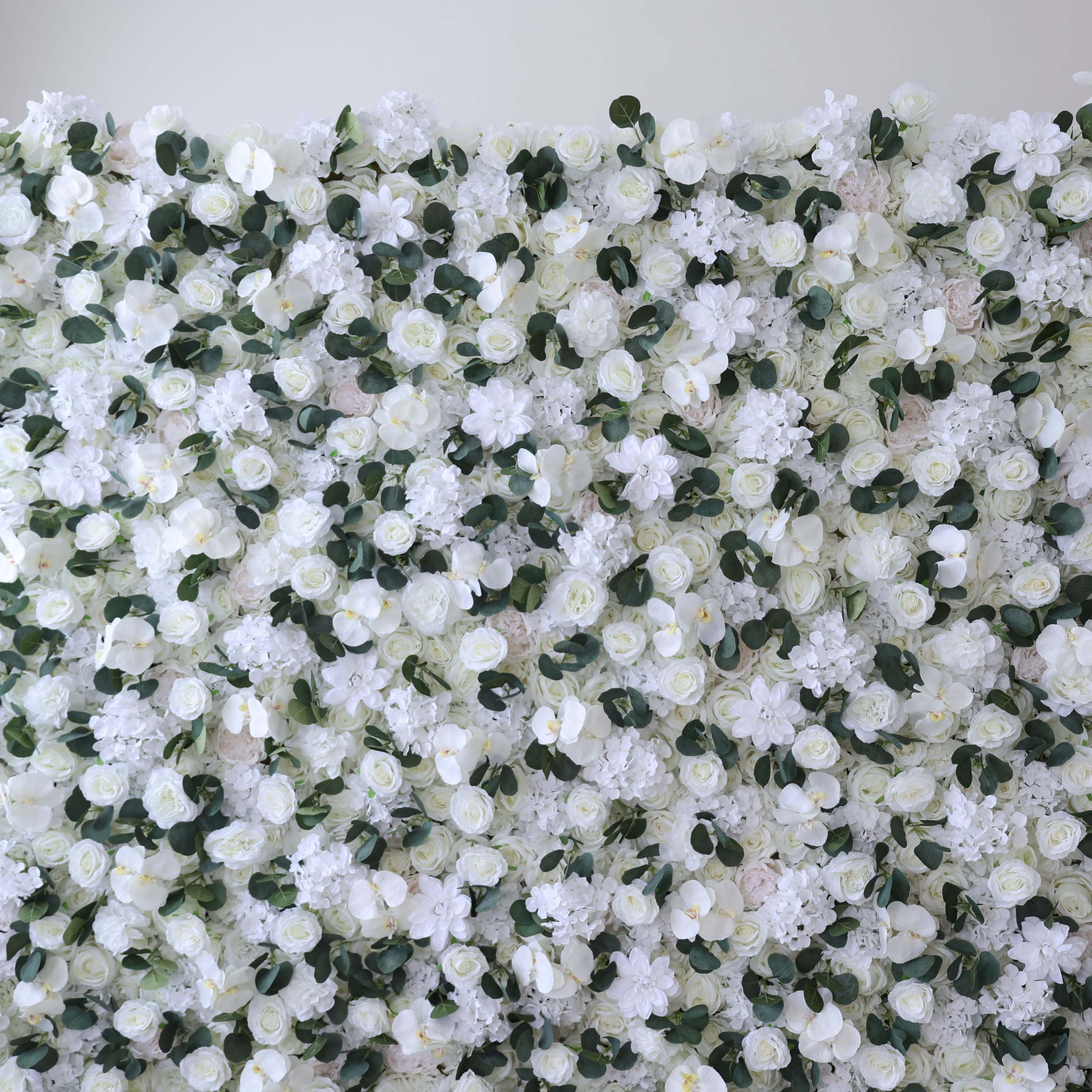 Valar Flowers roll up fabric artificial flower wall for wedding backdrop, floral party decor, and event photography, model VF-3794