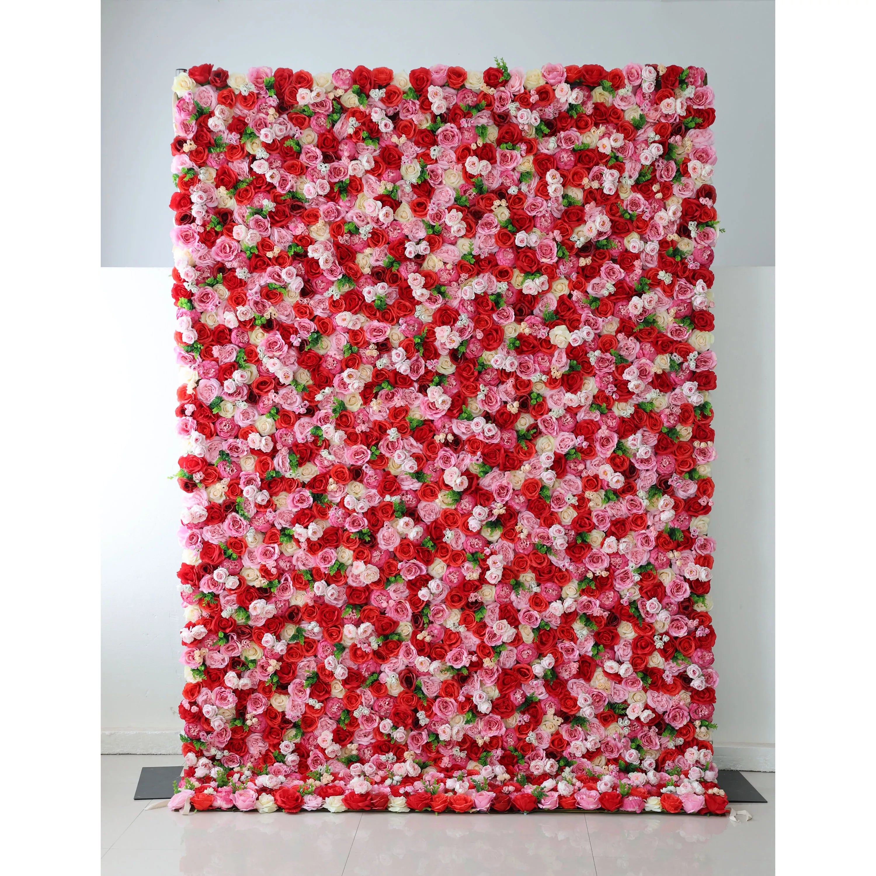 ValarFlowers Artificial Floral Wall Backdrop: Passionate Blooms: A Symphony of Scarlet and Soft Pink-VF-285