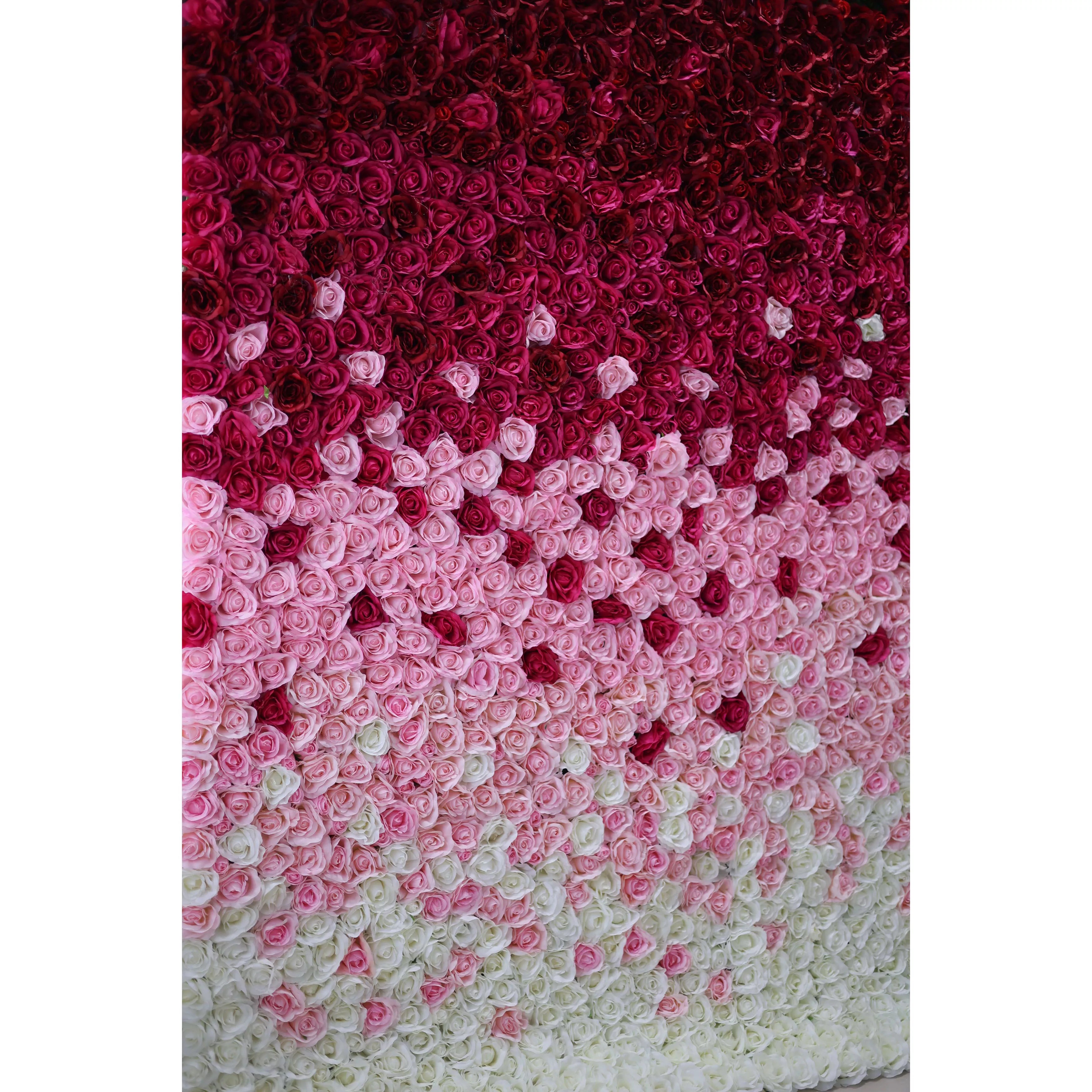 Valar Flowers fabric flower wall with artificial gradient from wine to white, ideal for wedding backdrop, floral party decor, and event photography3