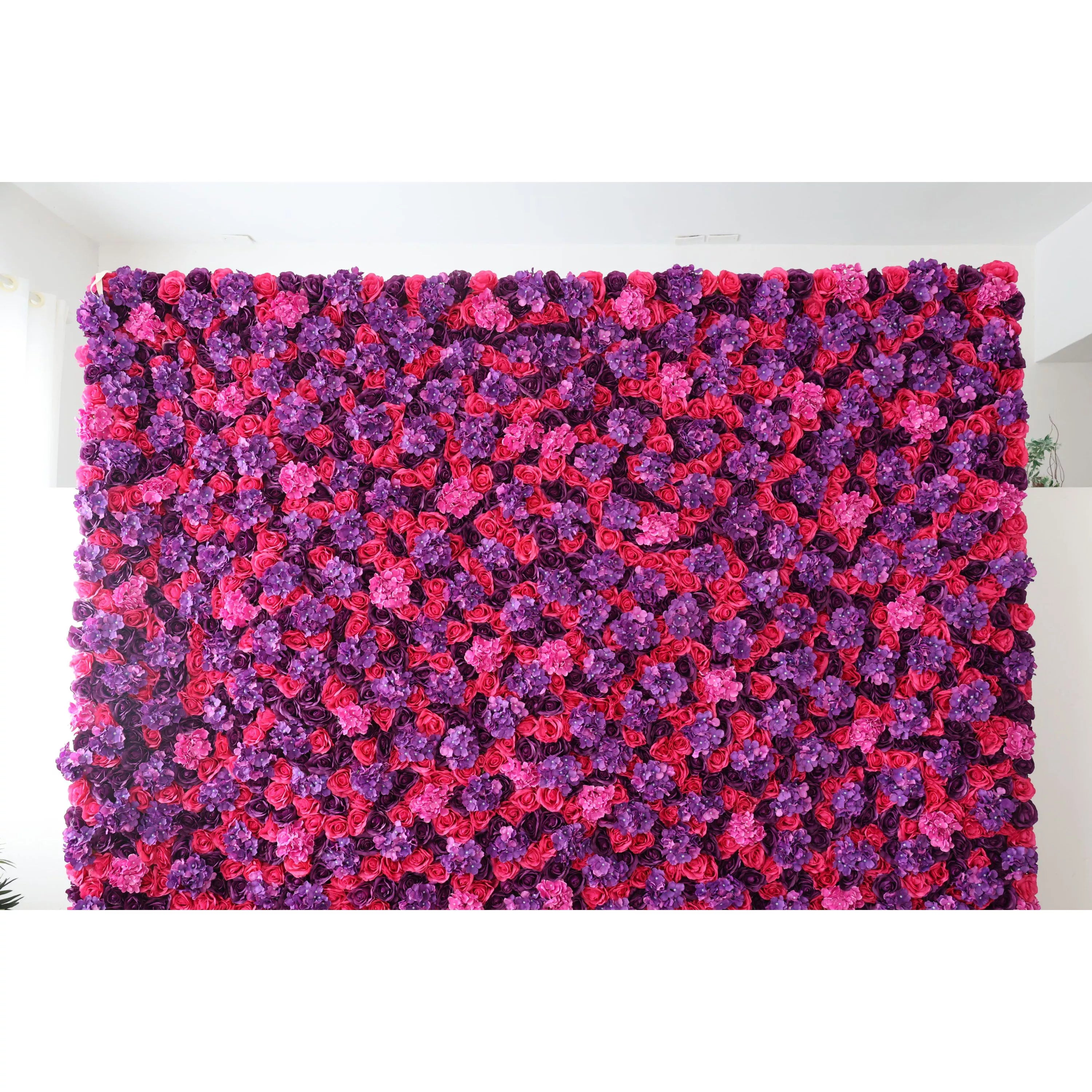 ValarFlowers Artificial Floral Wall Backdrop: The Passionate Spectrum - A Mesmerizing Medley of Deep Reds and Purples-VF-273-2