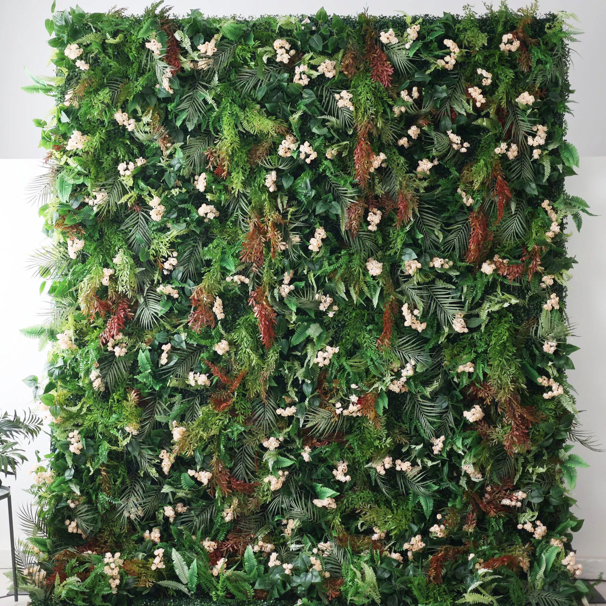 Valar Flowers Lush Tropical Forest Wall with Delicate Ivory Blooms: Dive into Nature's Embrace - Perfect Fusion of Greenery and Floral Elegance-VF-203