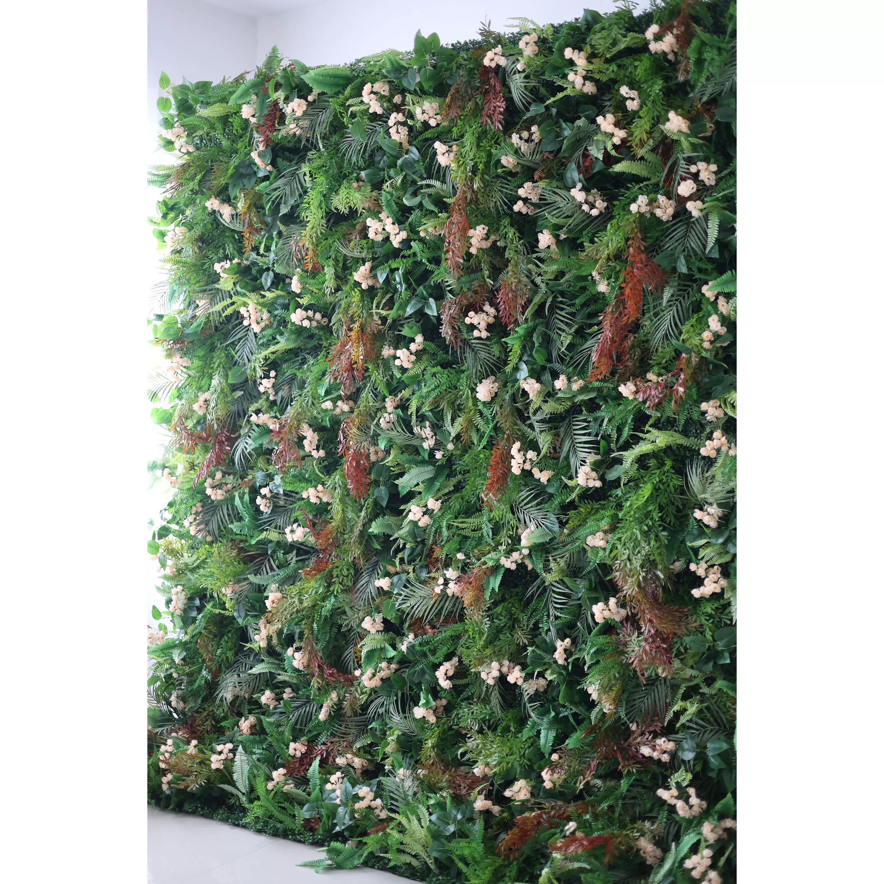 Valar Flowers Lush Tropical Forest Wall with Delicate Ivory Blooms: Dive into Nature's Embrace - Perfect Fusion of Greenery and Floral Elegance-VF-203