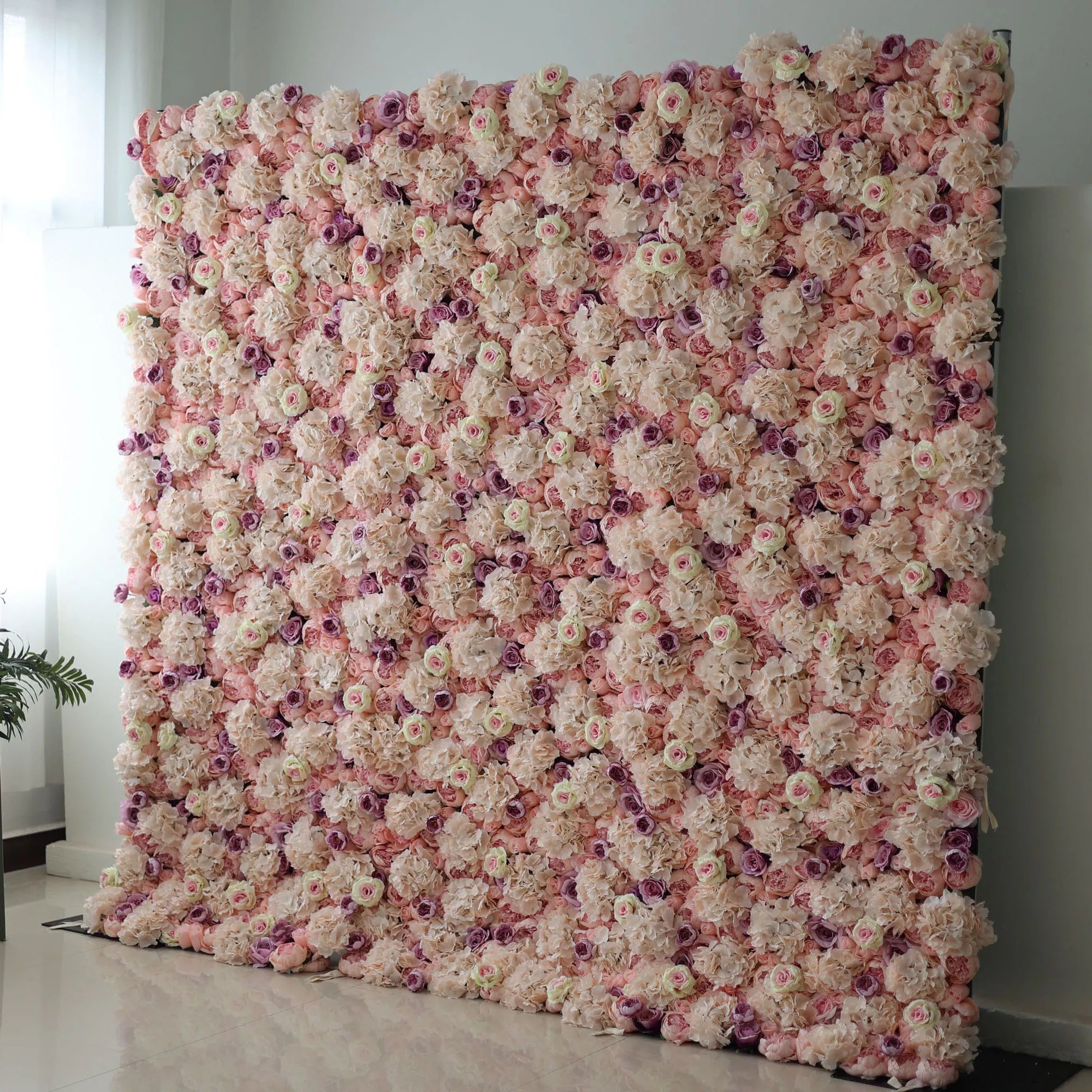 Valar Flowers Roll Up Fabric Artificial Flower Wall Wedding Backdrop, Floral Party Decor, Event Photography-VF-101