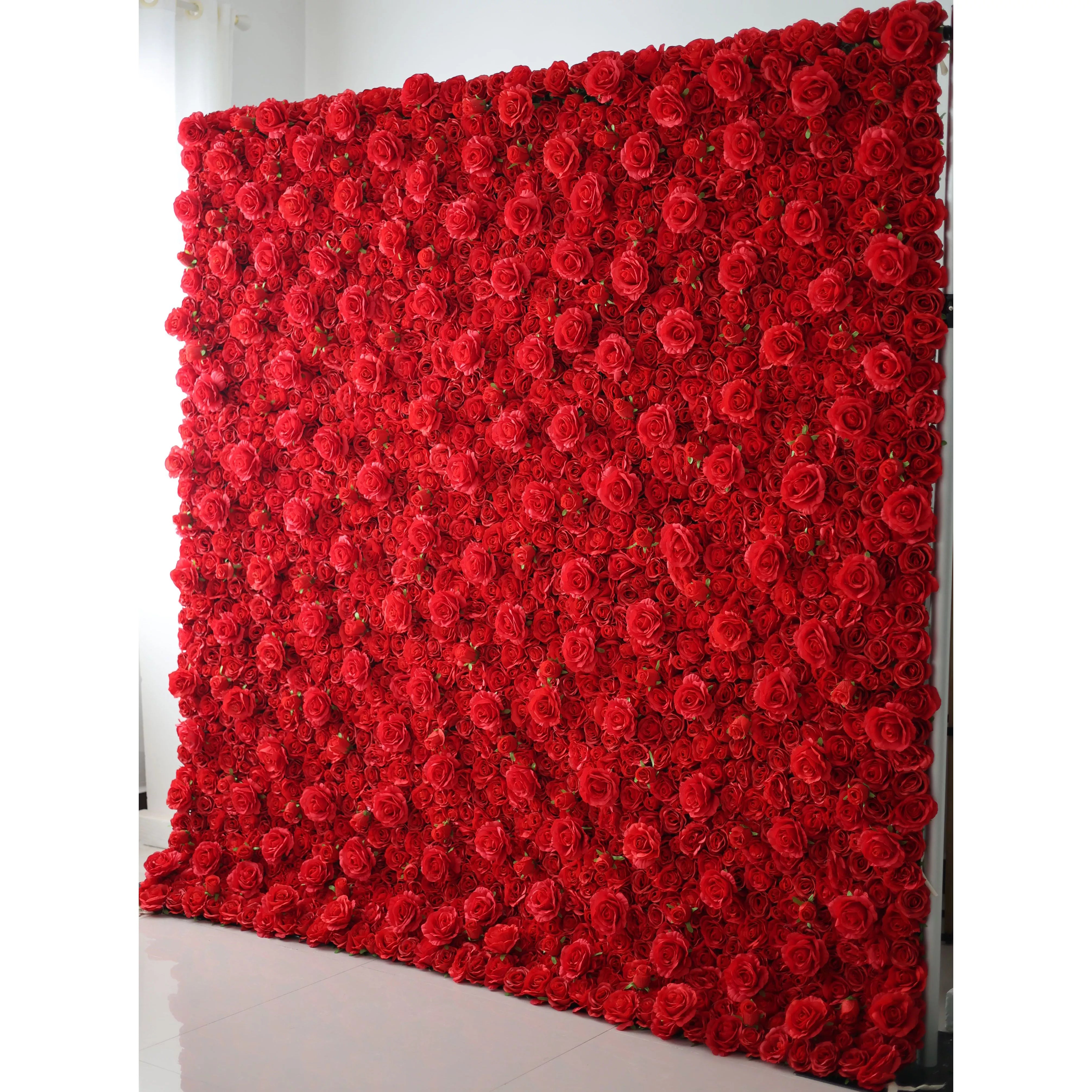 Valar Flowers Roll Up Fabric Rouge à lèvres artificiel Fleur rouge Mur Toile de fond de mariage, Décor de fête florale, Photographie d'événement-VF-059 