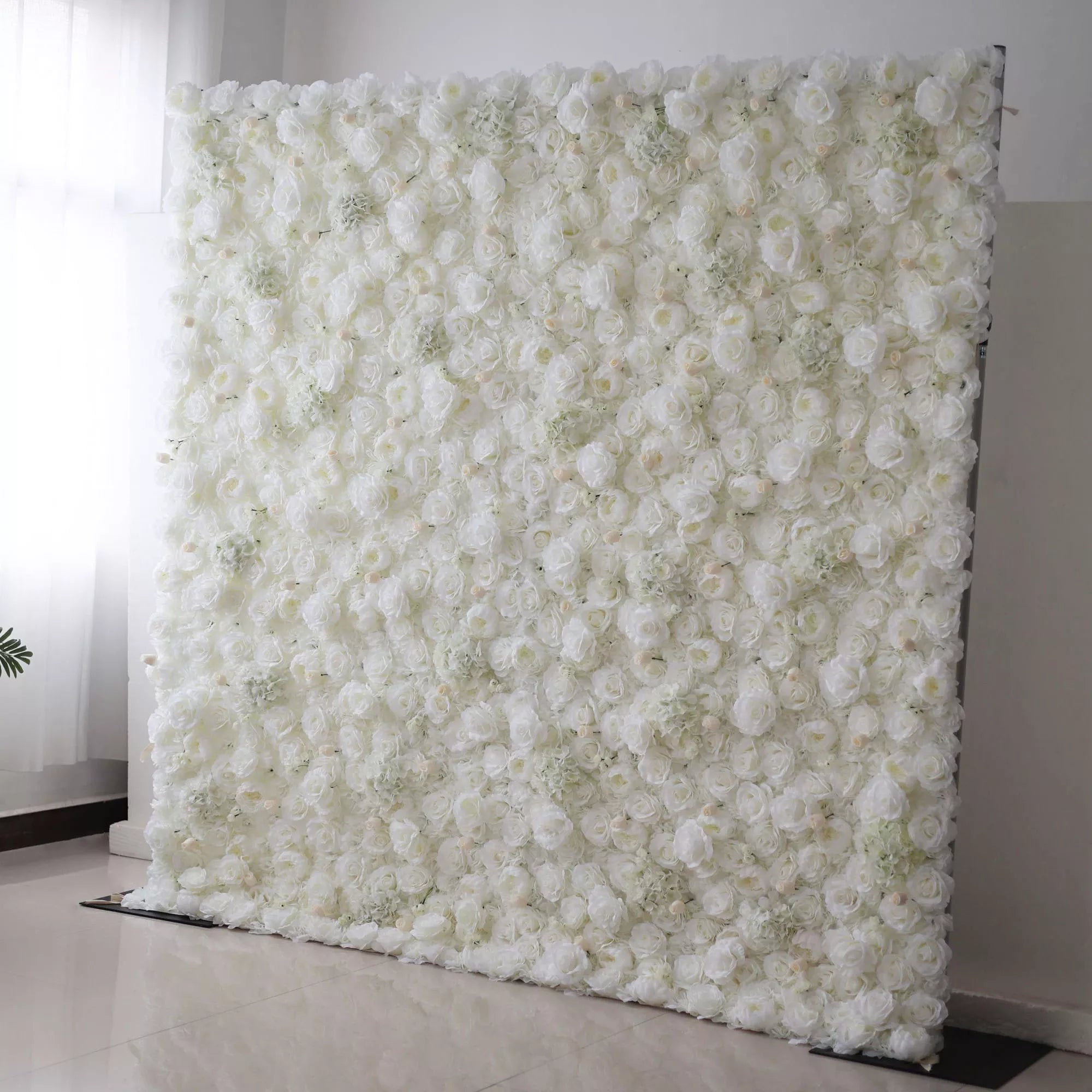 Valar Flowers Roll Up Fabric Artificial Pure White Flower Wall Wedding Backdrop, Floral Party Decor, Event Photography-VF-052-3