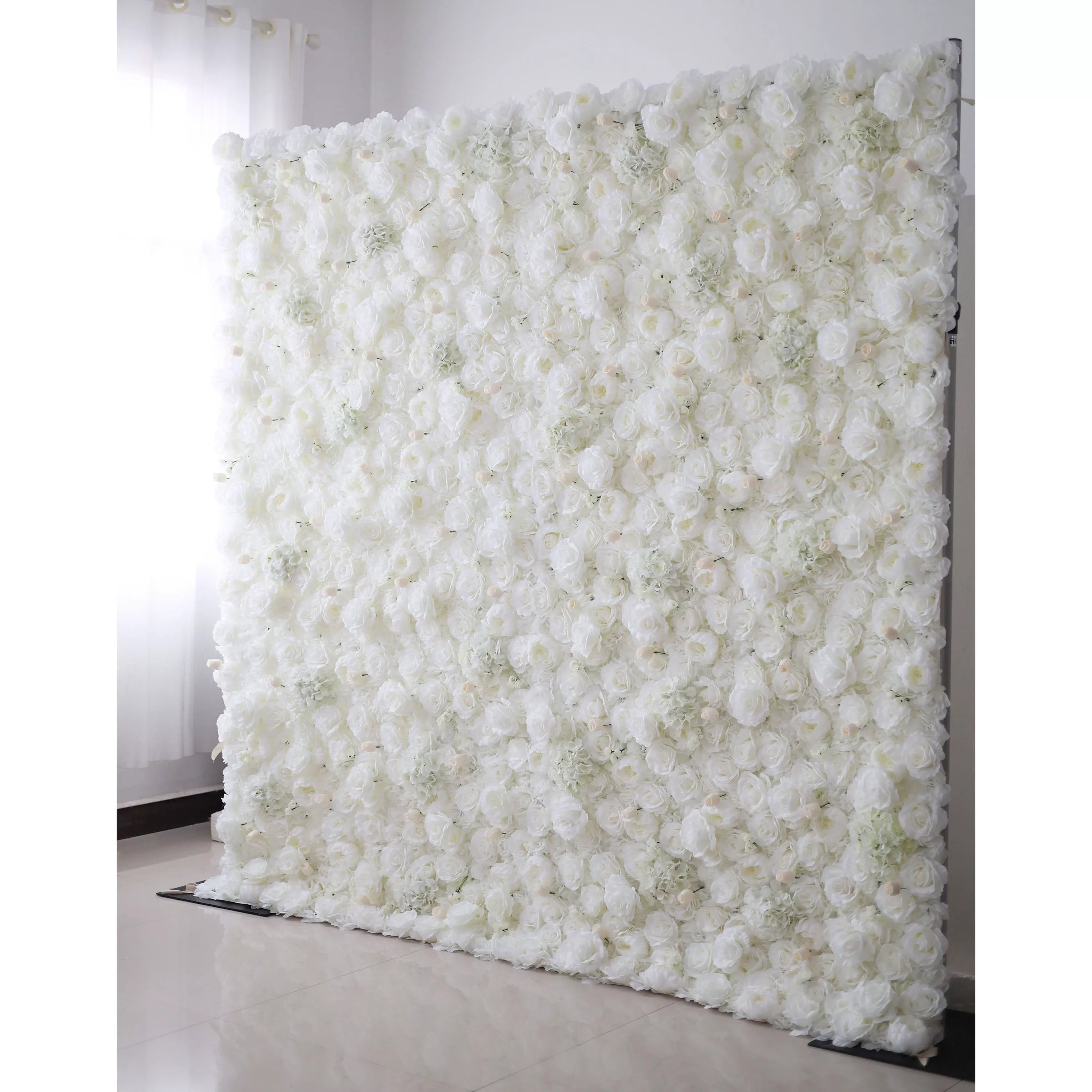 Valar Flowers Roll Up Fabric Artificial Pure White Flower Wall Wedding Backdrop, Floral Party Decor, Event Photography-VF-052-3