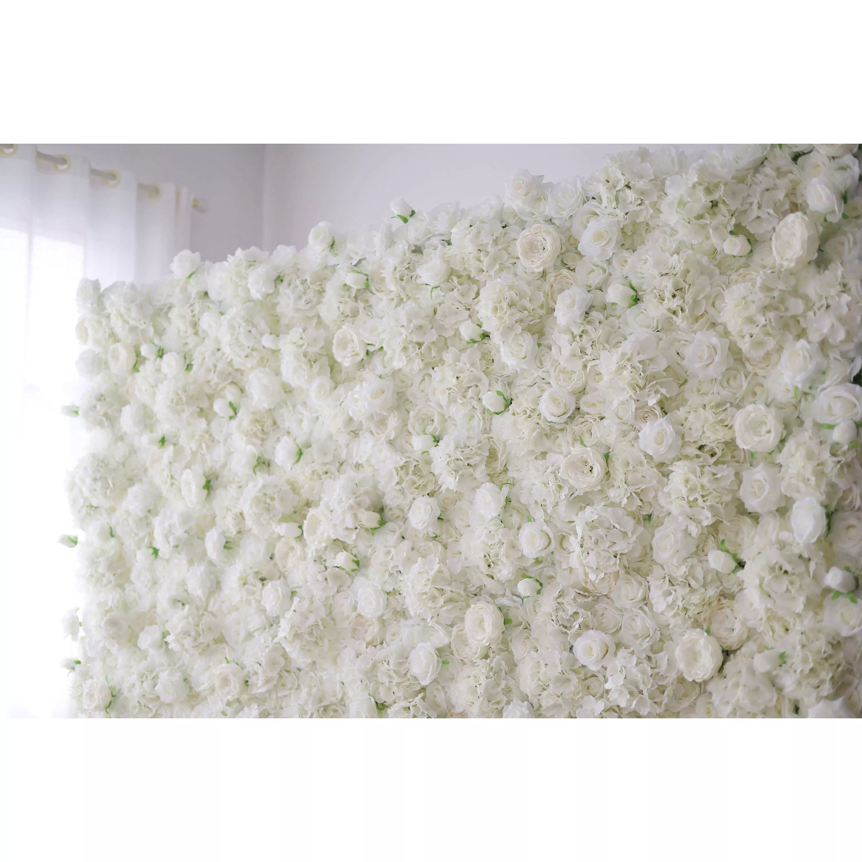 Valar Flower dévoile : une élégance blanche éthérée – un majestueux mur de fleurs en tissu artificiel dégoulinant de fleurs blanches pures-VF-210 