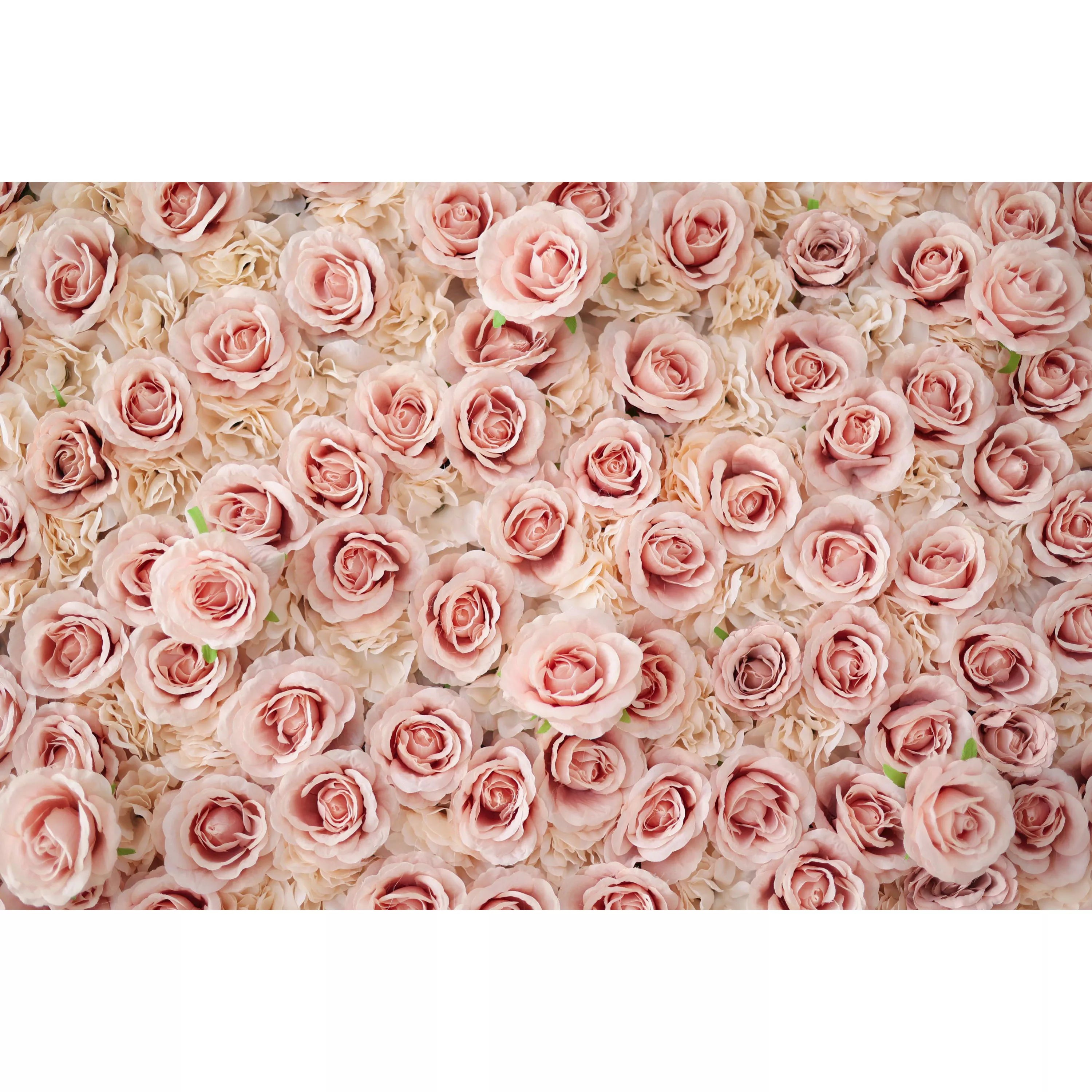 Valar Flowers Showcases: Serene Rose Whispers – An Exquisite Artificial Fabric Flower Wall Enriched with Blushing Pink Blossoms-VF-209