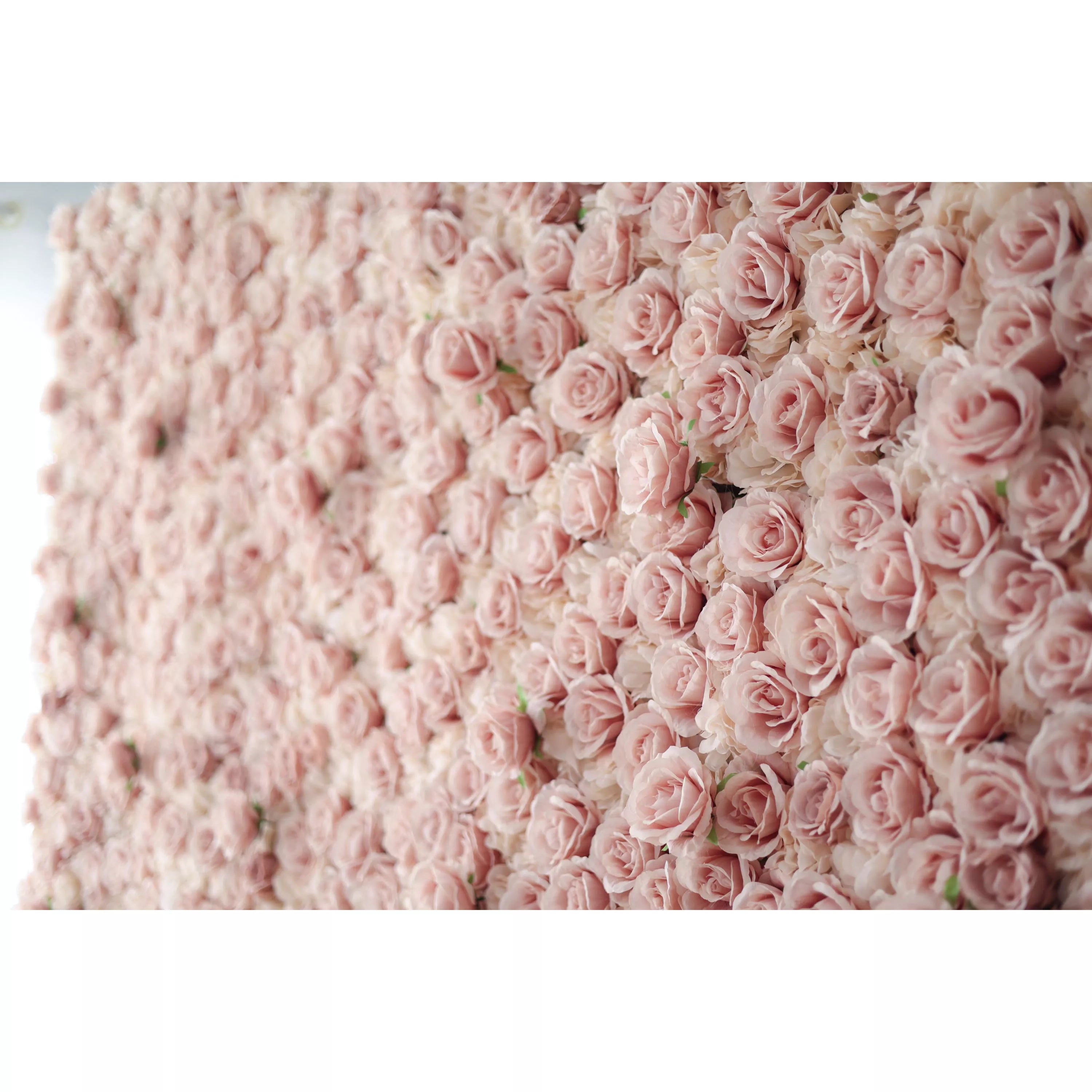 Valar Flowers Showcases : Serene Rose Whispers – Un mur de fleurs en tissu artificiel exquis enrichi de fleurs roses rougissantes-VF-209 