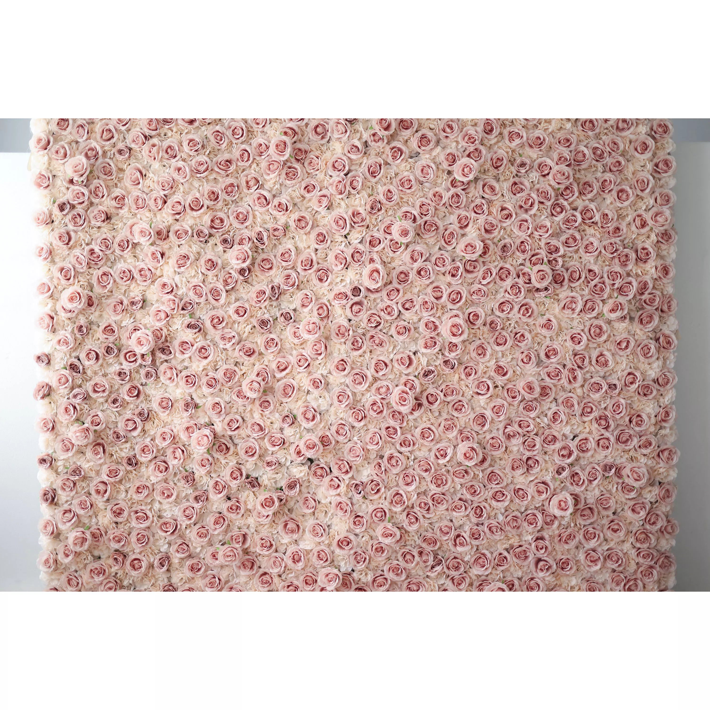 Valar Flowers Showcases : Serene Rose Whispers – Un mur de fleurs en tissu artificiel exquis enrichi de fleurs roses rougissantes-VF-209 