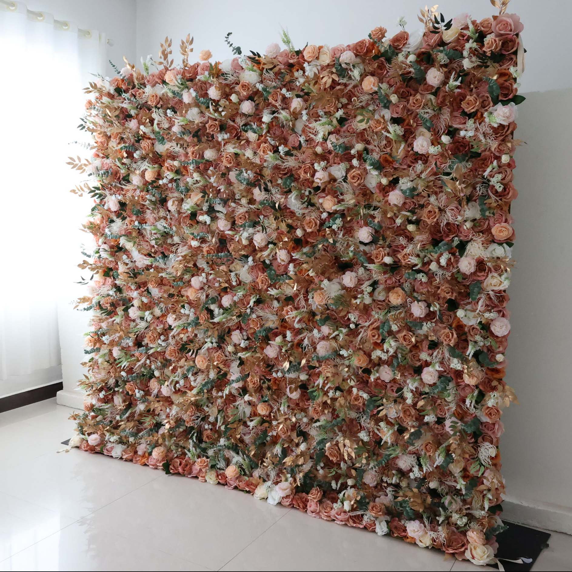 Valar Flowers Roll Up Fabric Artificial Flower Wall Wedding Backdrop, Floral Party Decor, Event Photography-VF-301