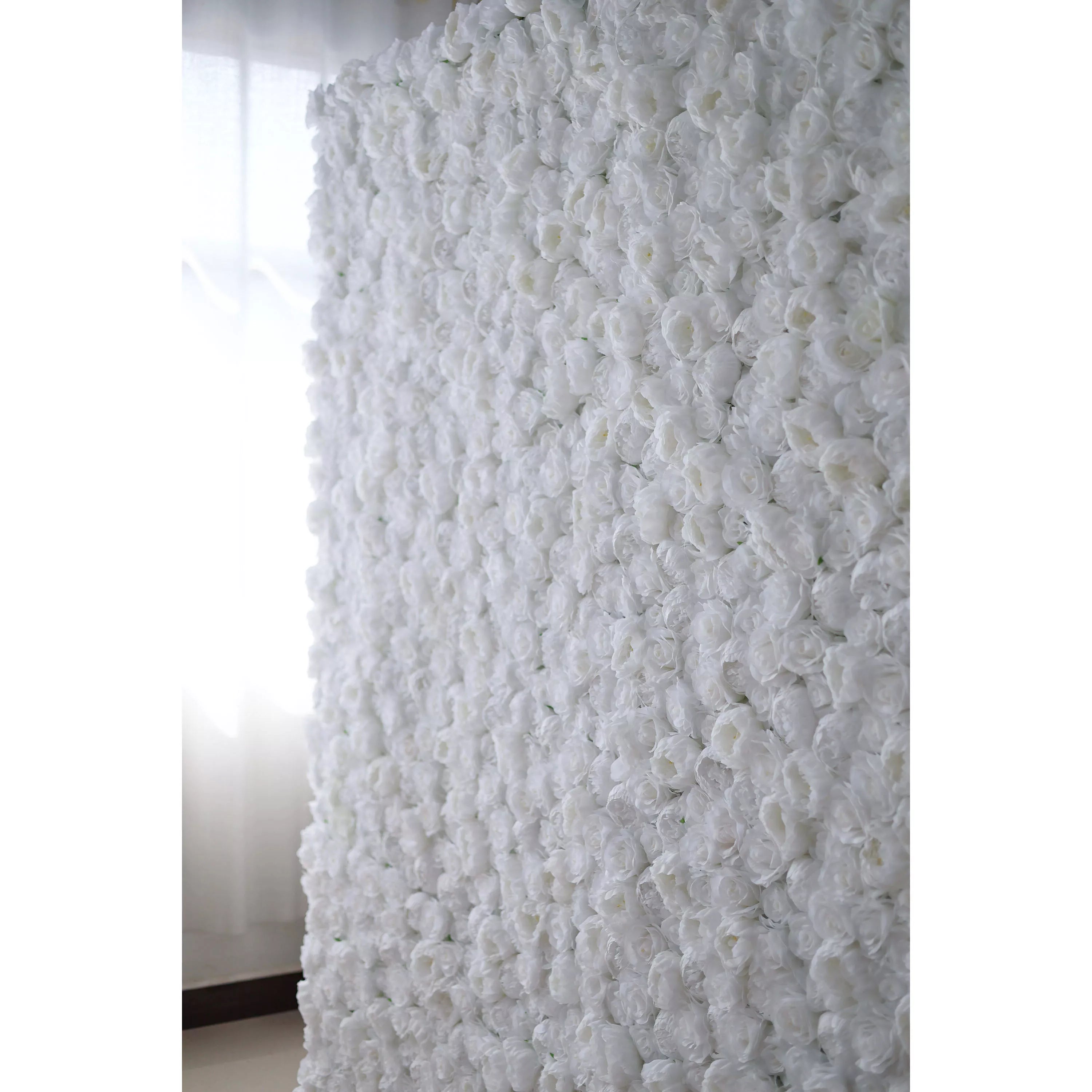 Valar Flowers Presents: White Blossom Bliss – A Dense Array of Roses in an Artificial Fabric Flower Wall-VF-211