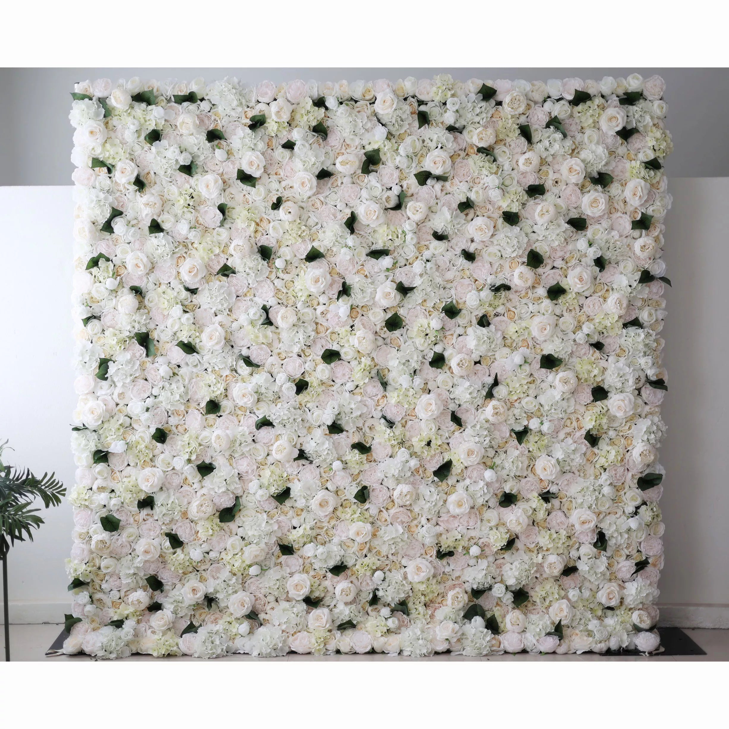 Valar Flowers Showcases: Ivory Elegance – A Majestic Symphony of Roses in an Artificial Fabric Flower Wall-VF-212