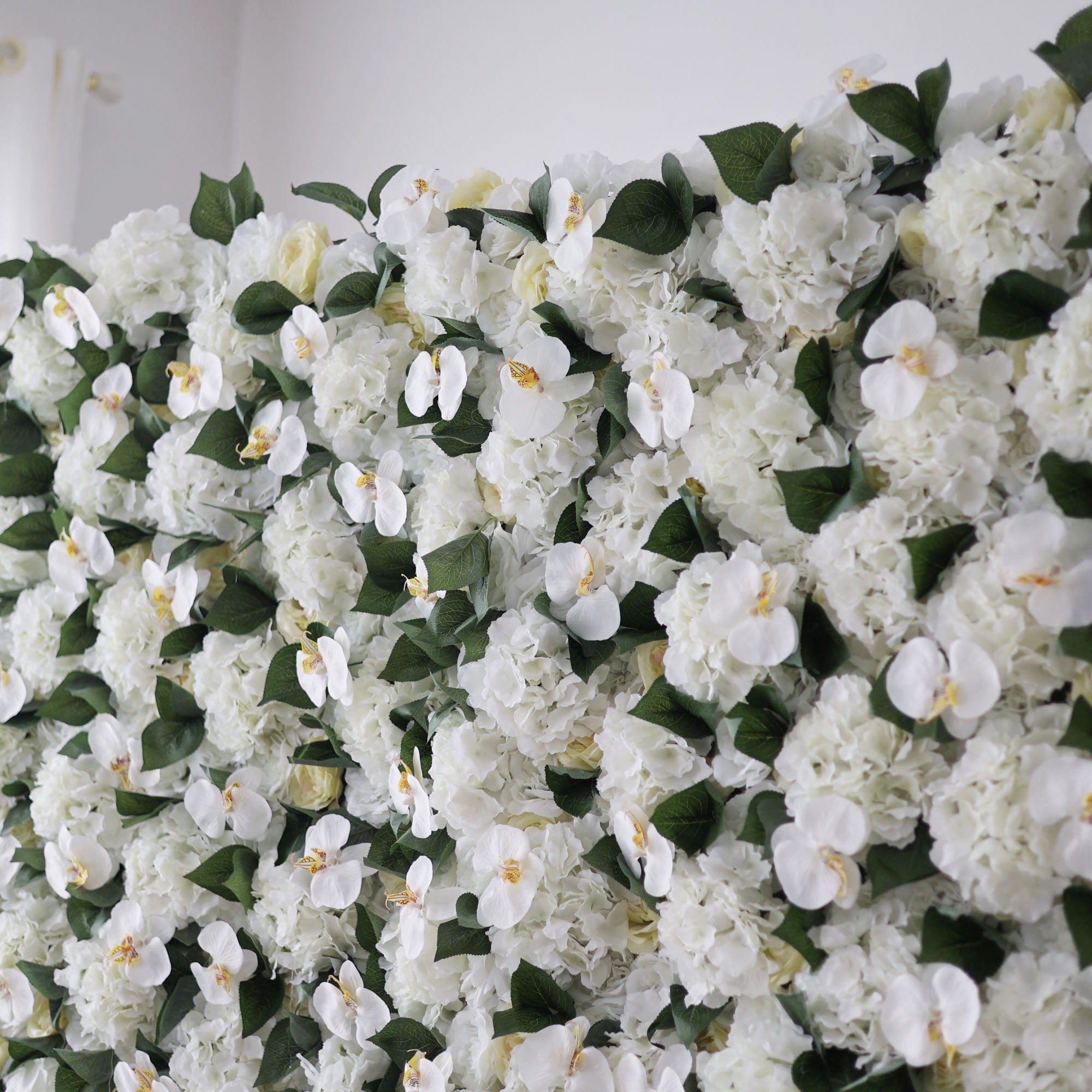 Valar Flowers Roll Up Fabric Artificial White Phalaenopsis Aphrodite and Roses Flower Wall Wedding Backdrop, Floral Party Decor, Event Photography-VF-003